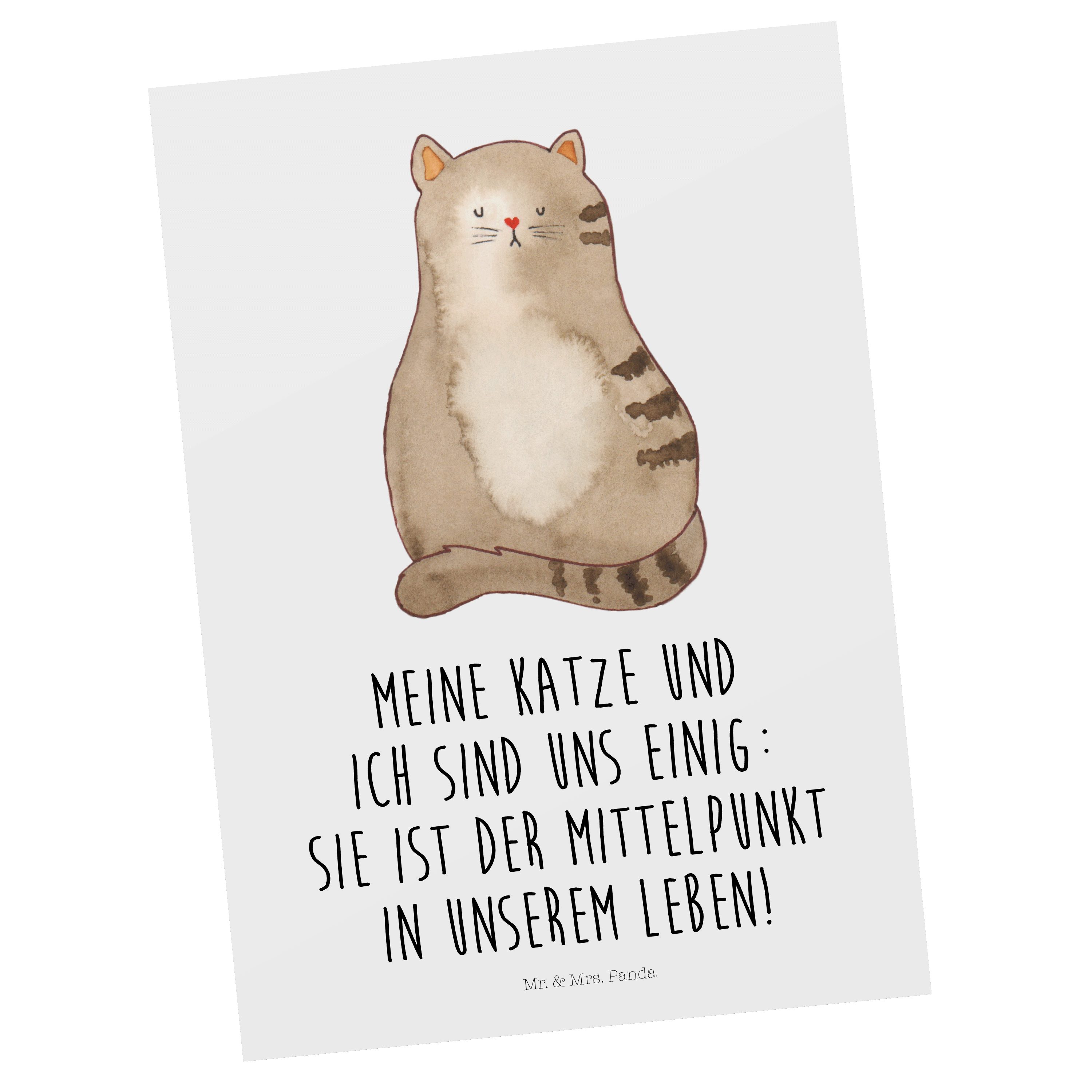 sitzend & - Postkarte Weiß Katze - Mr. Mrs. Geschenk, Kater, Katzensouvenir Panda Ansichtskarte,