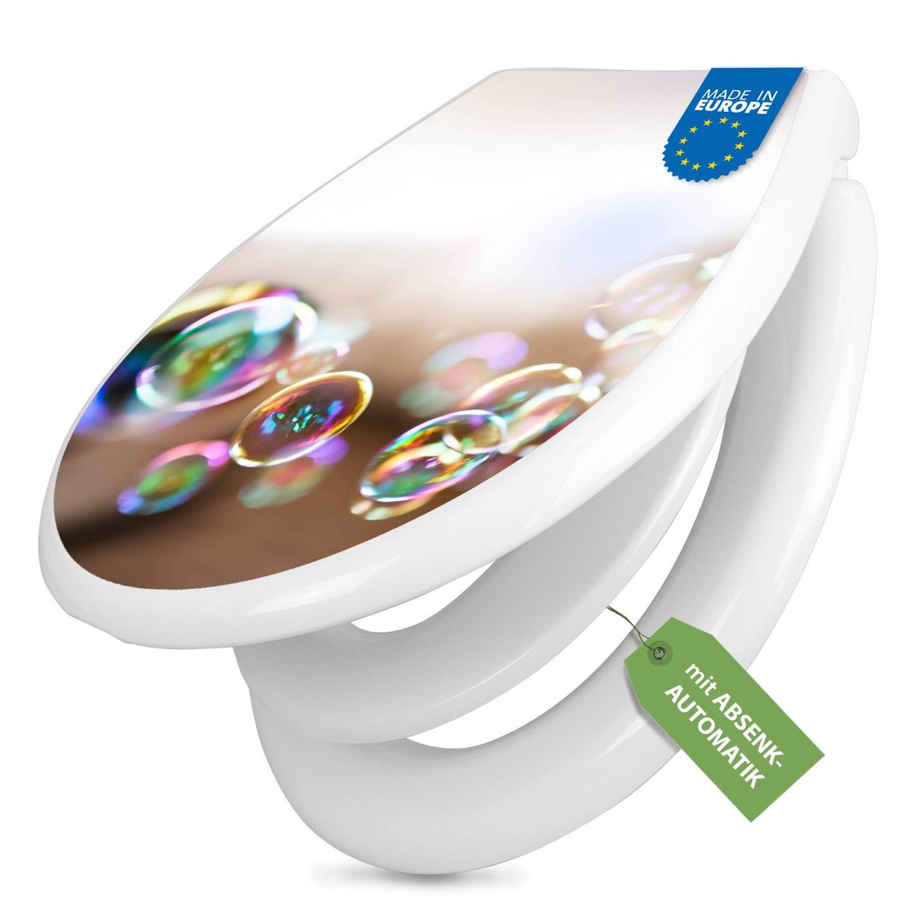 banjado WC-Sitz mit Kindersitz Motiv Seifenblasen (mit Kindersitz, integrierte Scharniere), 44,9 x 37,1 x 5 cm
