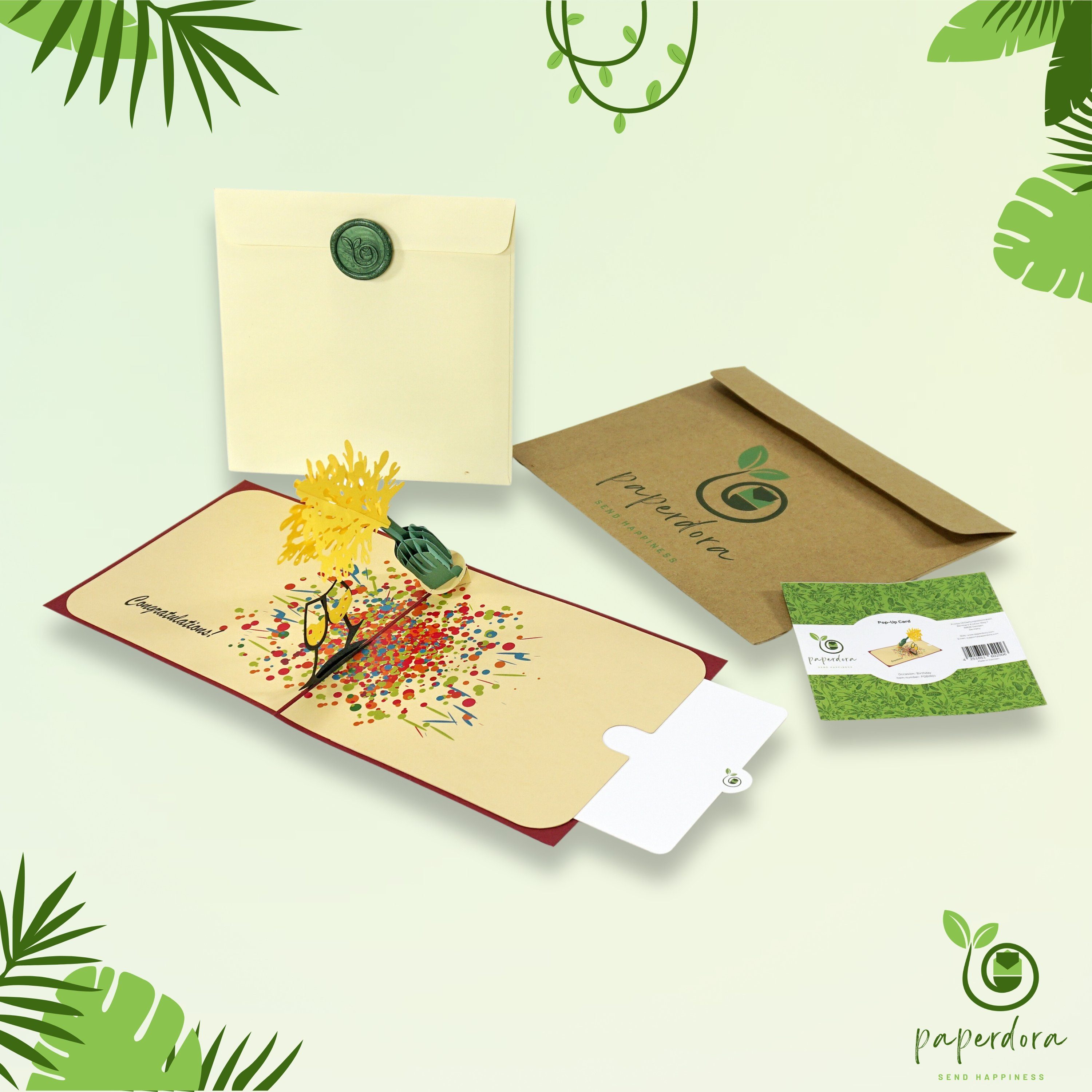 Umschlag 3D paperdora Grußkarte „Glückwünsche“ Pop-Up-Karte und Glückwunschkarte Glückwunsch Wachssiegel, Geschenk mit