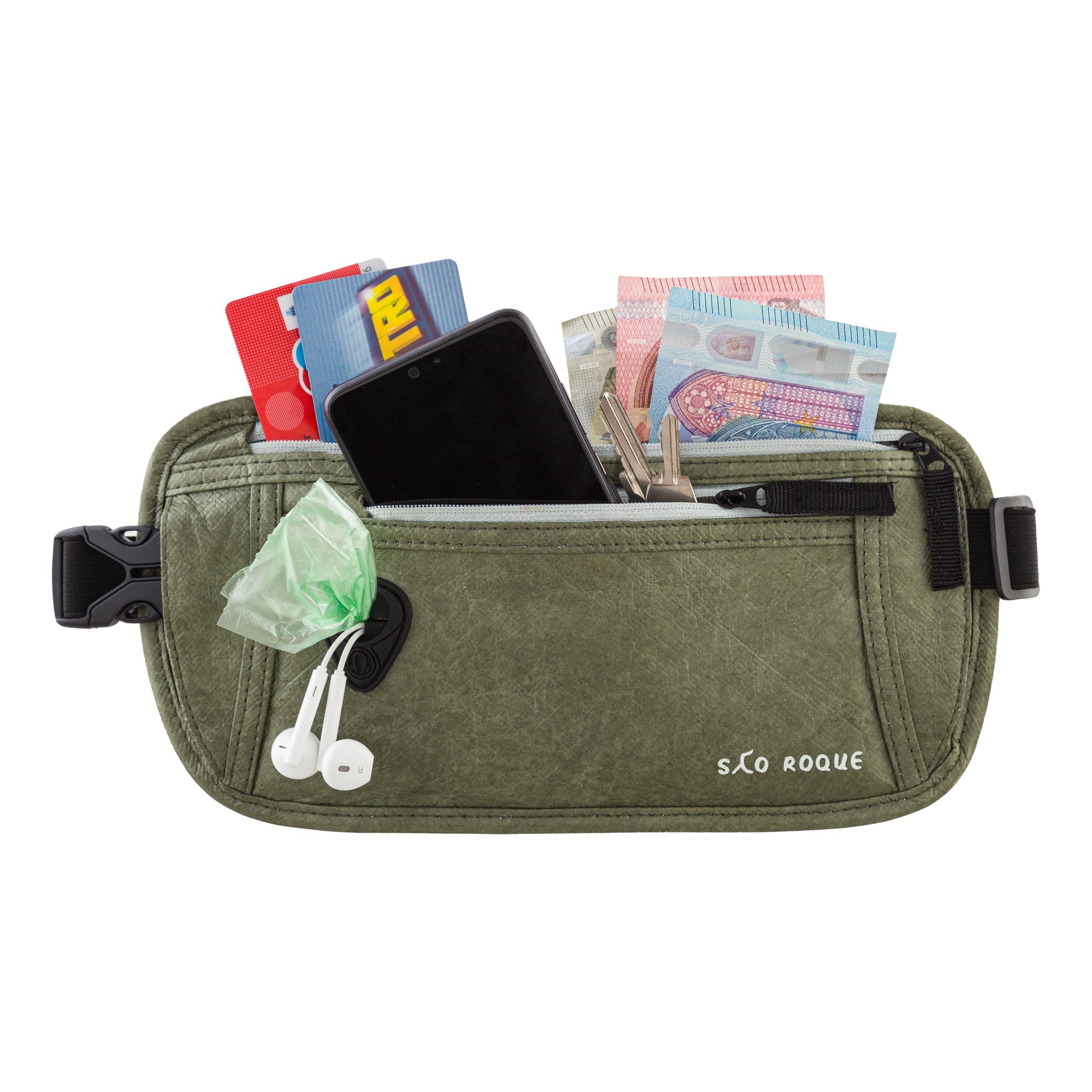 SAO ROQUE Bauchtasche Flache Damen Herren Bauchtasche, Diebstahlsicher RFID Schutz, Vegan, ultraflach, schweiß- und wasserfest, ultraleicht