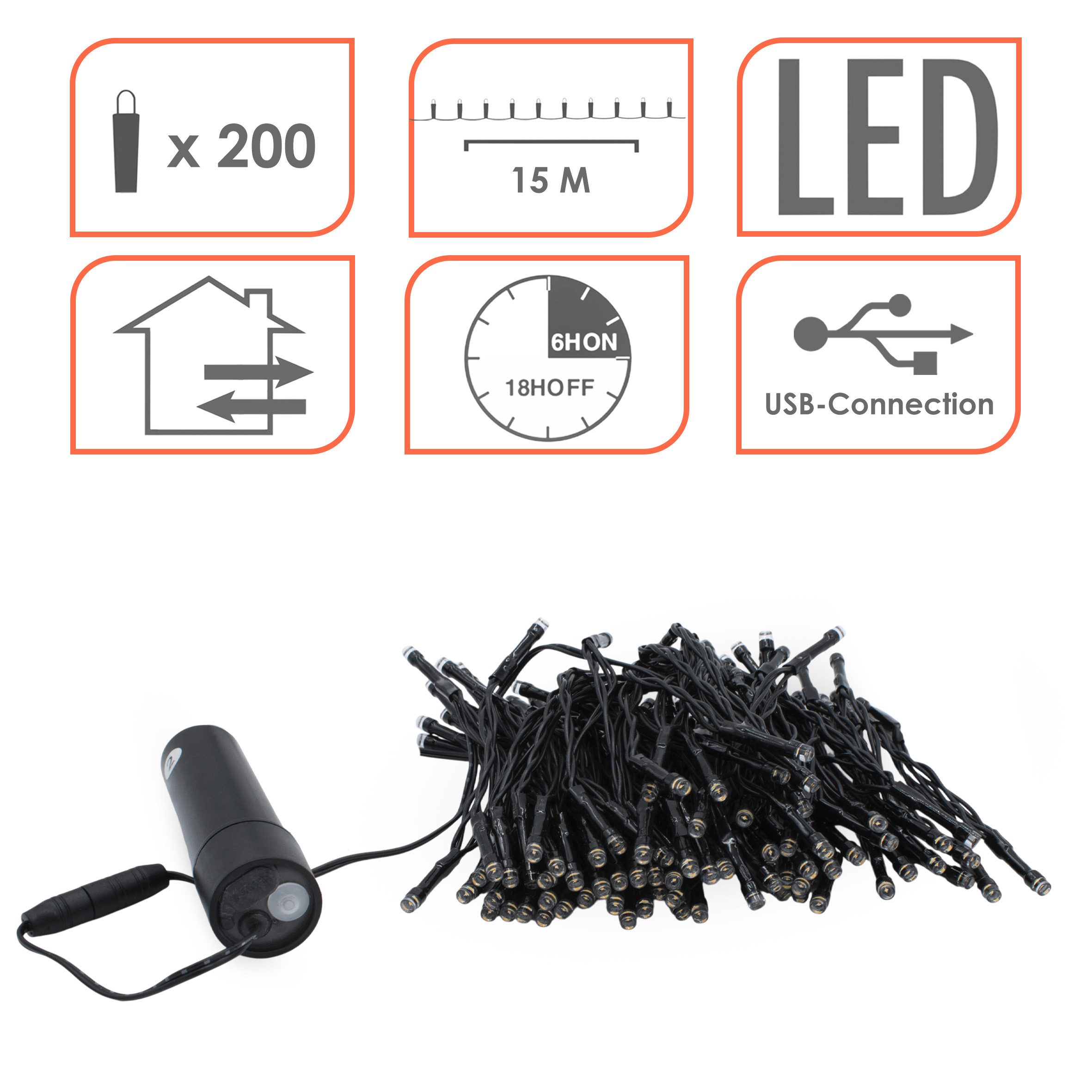 Spetebo LED-Lichterkette Akku Lichterkette per USB aufladbar bis 10 Tage Leuchtdauer, 200-flammig, per USB Anschluss wiederaufladbar – Bild 3 von 5