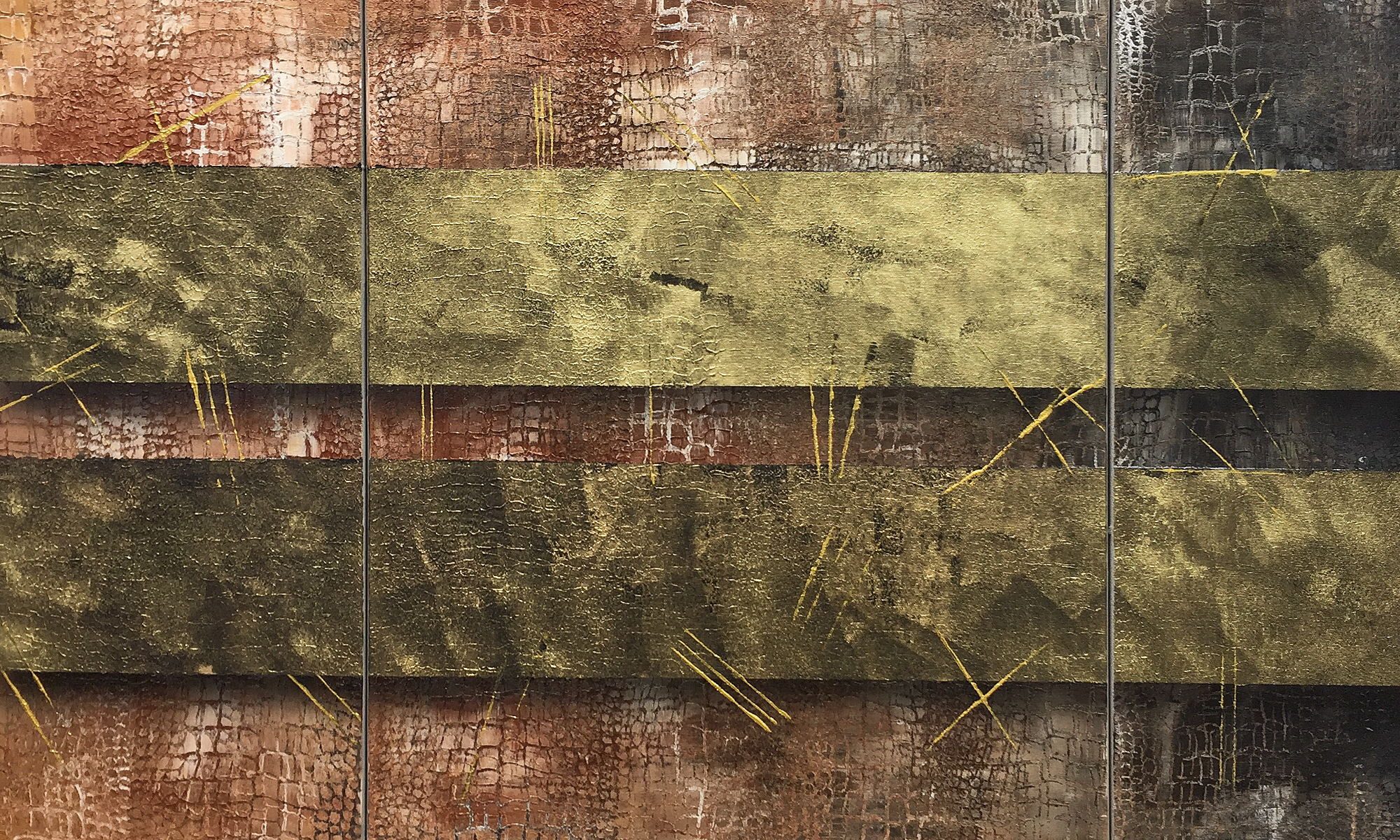 WandbilderXXL Gemälde Golden Desert 150 x 70 cm, Abstraktes Gemälde, handgemaltes Unikat