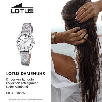 Lotus Quarzuhr Lotus Kinderuhr Junior Armbanduhr Leder, (Analoguhr), Kinder Armbanduhr rund, klein (ca. 25mm), Edelstahl, Luxus