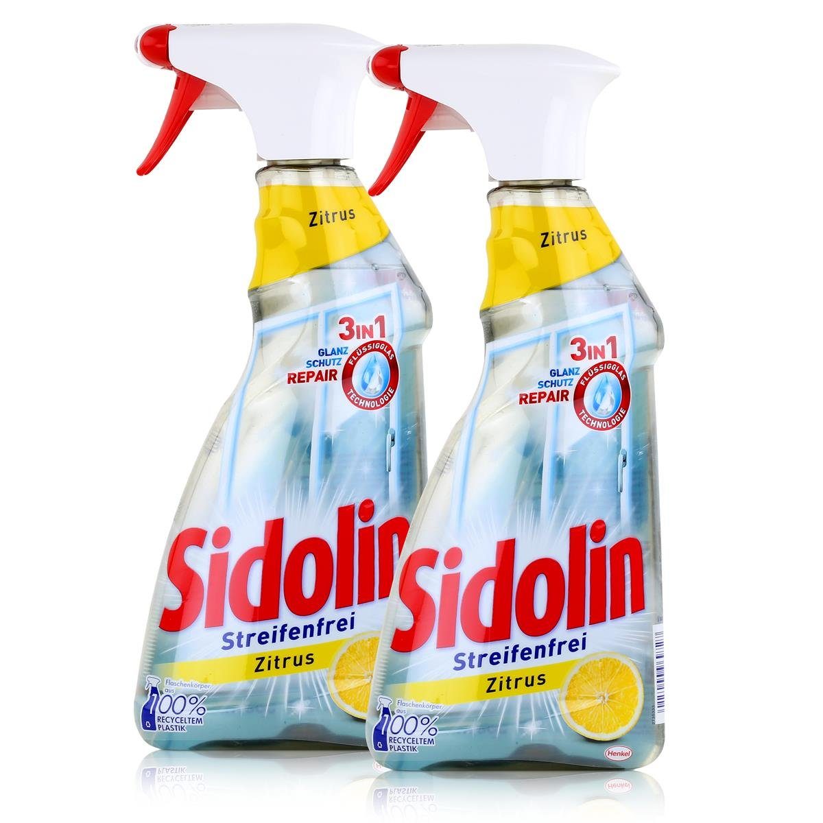 SIDOLIN Sidolin Streifenfrei Zitrus 500ml - Glasreiniger, Fensterreiniger (2er Glasreiniger