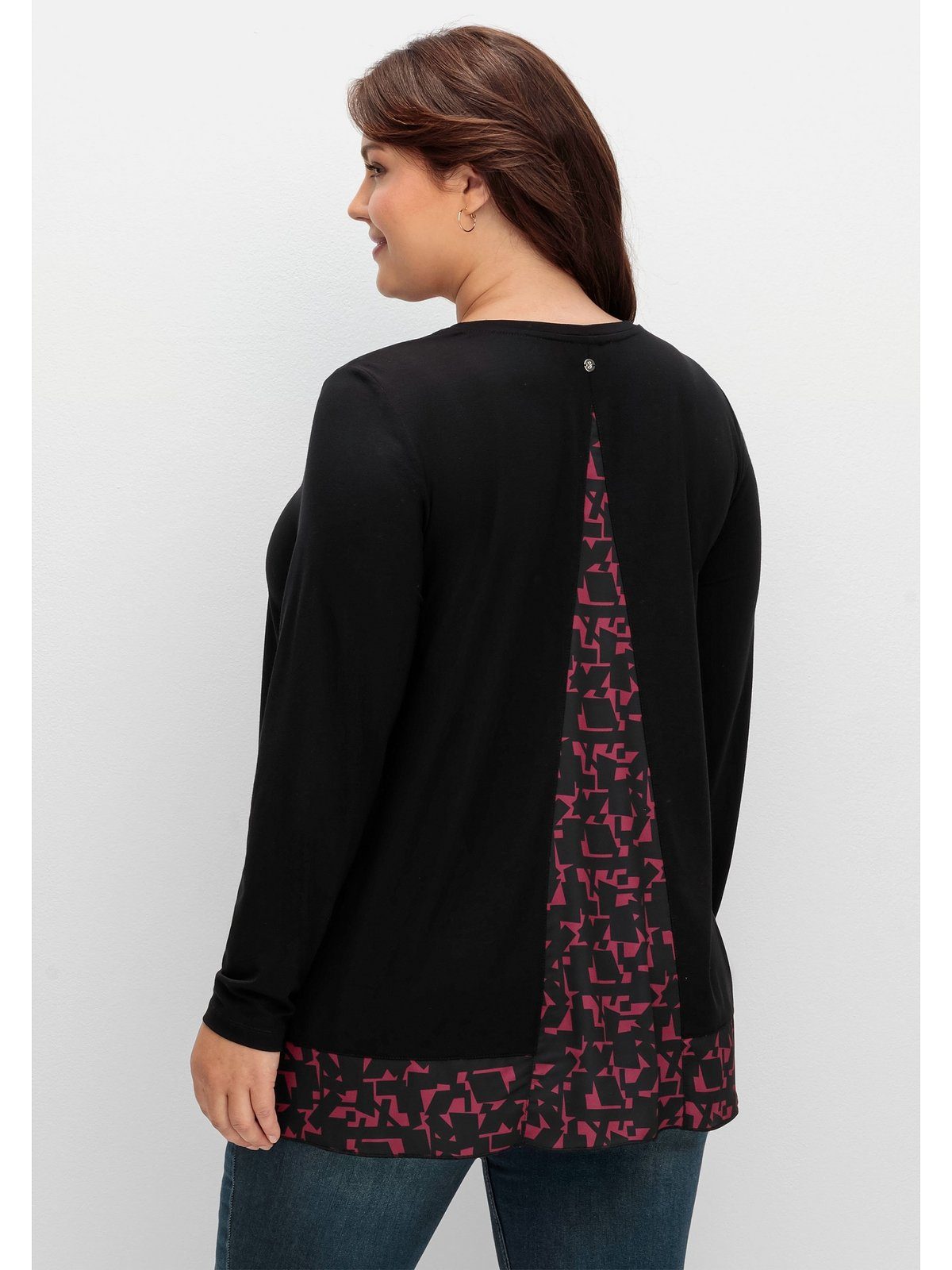 Lagenoptik, Sheego Grafikprint-Einsatz in Longshirt Große mit Größen schwarz-pink