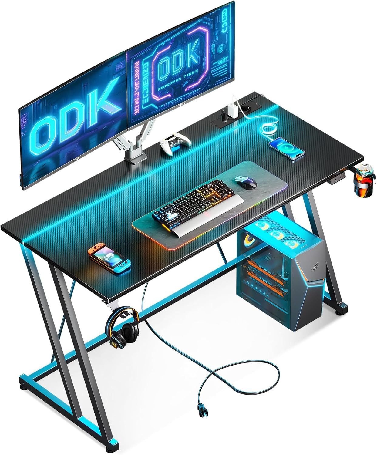 ODK Gamingtisch Gaming Tisch mit LED & Steckdose, Doppel-Z-Rahmen-Design, C günstig online kaufen