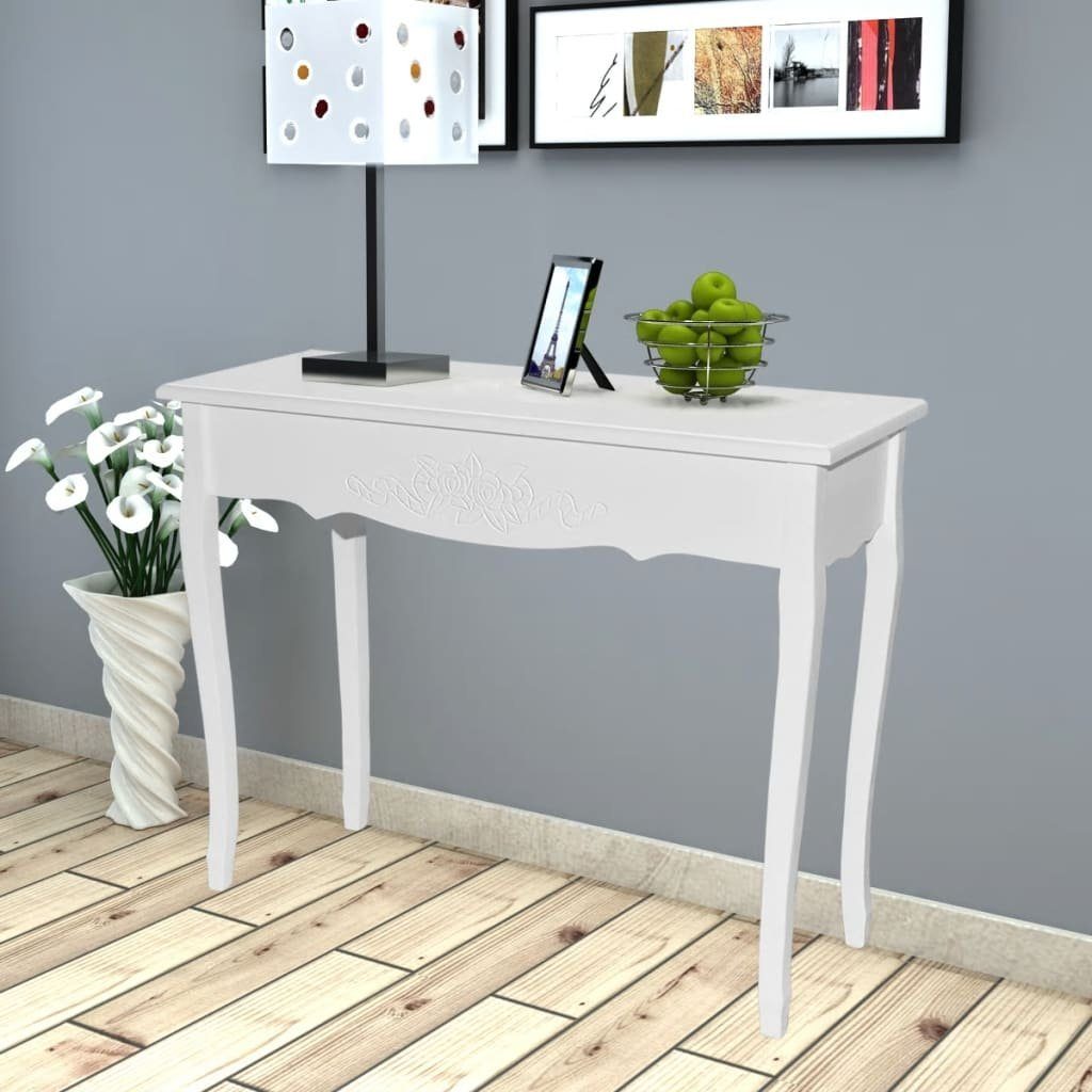 furnicato Schminktisch Konsolentisch Weiß 100 x 35 x 78 cm aus MDF und Kiefernholz (1-St), Elegante Beistelltisch-Variante mit Blumenmuster für das Wohnzimmer