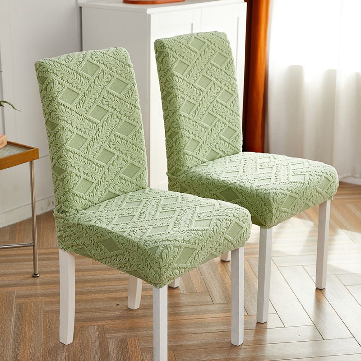 Stuhlschutz Rattan-Muster HOMEIDEAS, Stretch-Jacquard, Grün Stuhlhusse,