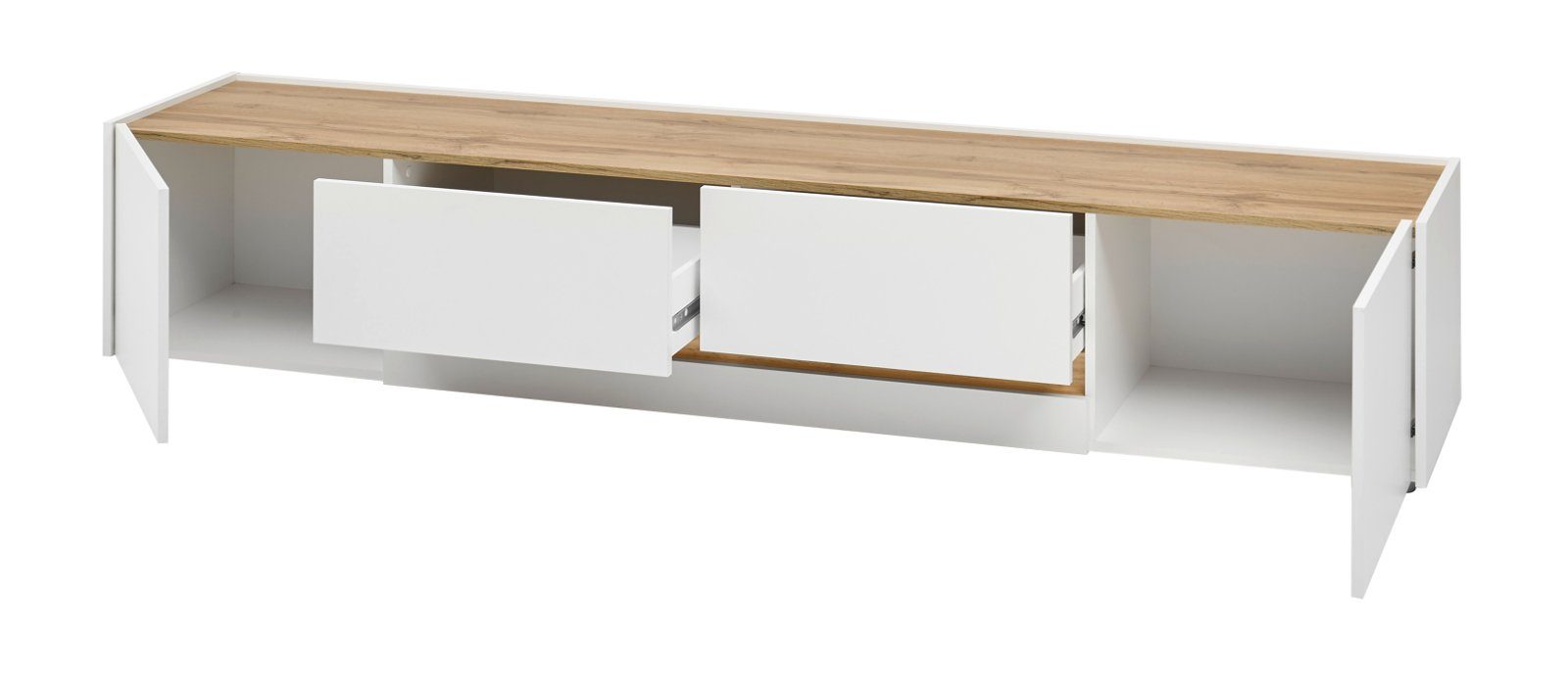 TV-Lowboard 340 Wotan Eiche, (Set x in 3-teilig Furn.Design weiß cm), Wohnwand großem 180 mit mit Center,