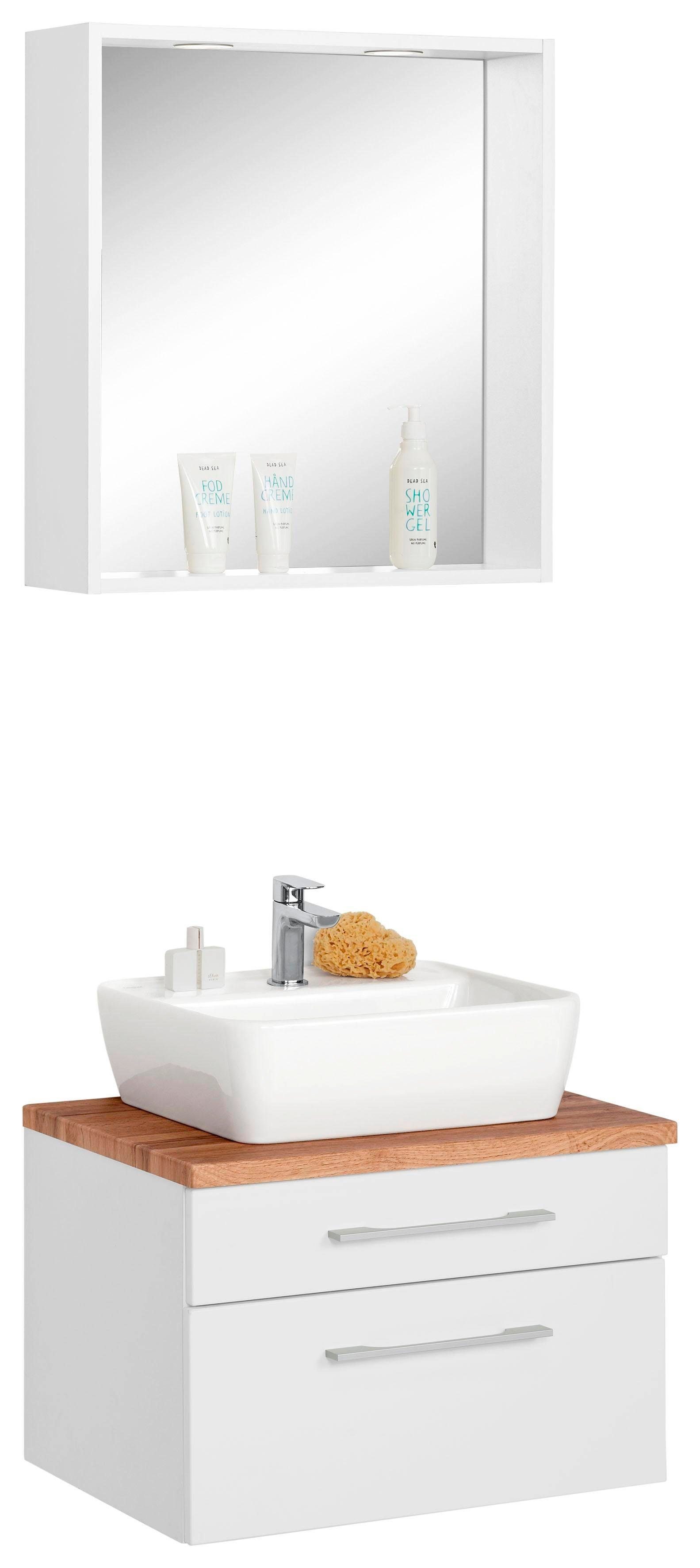 welltime Badmöbel-Set Davos, (2-St), mit rechteckigem Waschbecken