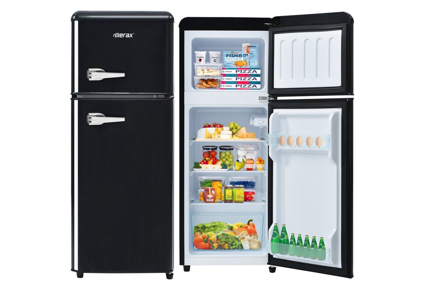 Merax Kühlschrank Retro Kühl-/Gefrierkombination BCD-102, 101 cm hoch, 41 cm breit, 92 Liter, Metall Türgriff, verstellebare Ablage und Füße