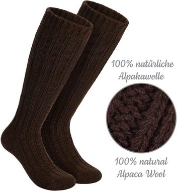 BRUBAKER Langsocken Wadenlange Alpaka Socken aus 100% Alpakawolle - Warme Thermosocken (4-Paar, 4er Set hohe Unisex Wollsocken) Extra lange Wintersocken für Herren und Damen