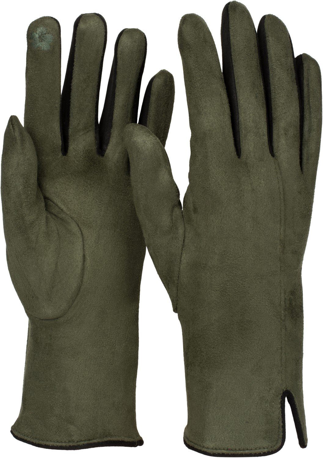 styleBREAKER Fleecehandschuhe Touchscreen Handschuhe Kontrast Oliv