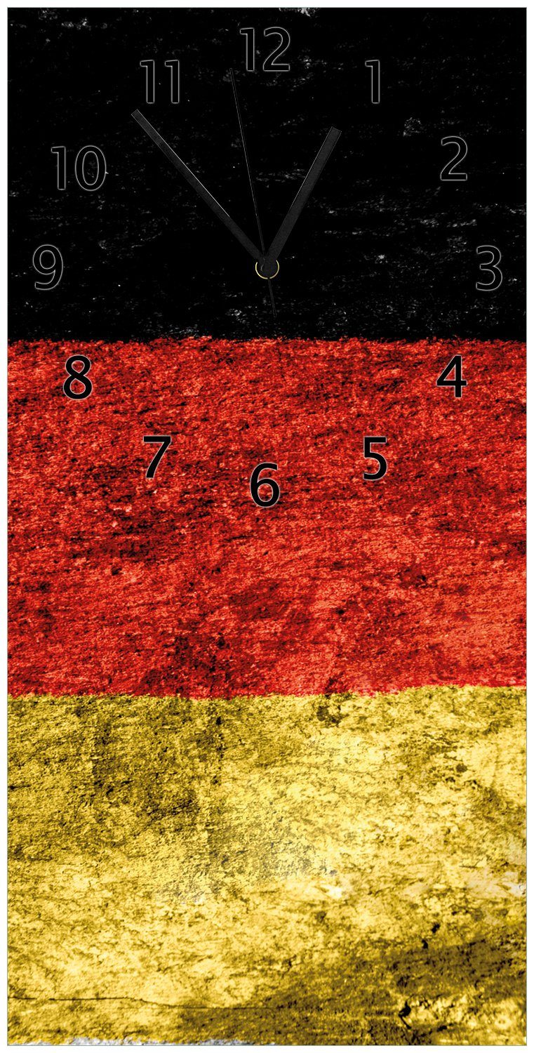 Wallario Wanduhr Verwitterte Deutschland-Fahne in schwarz rot gold (Uhr aus Acryl)