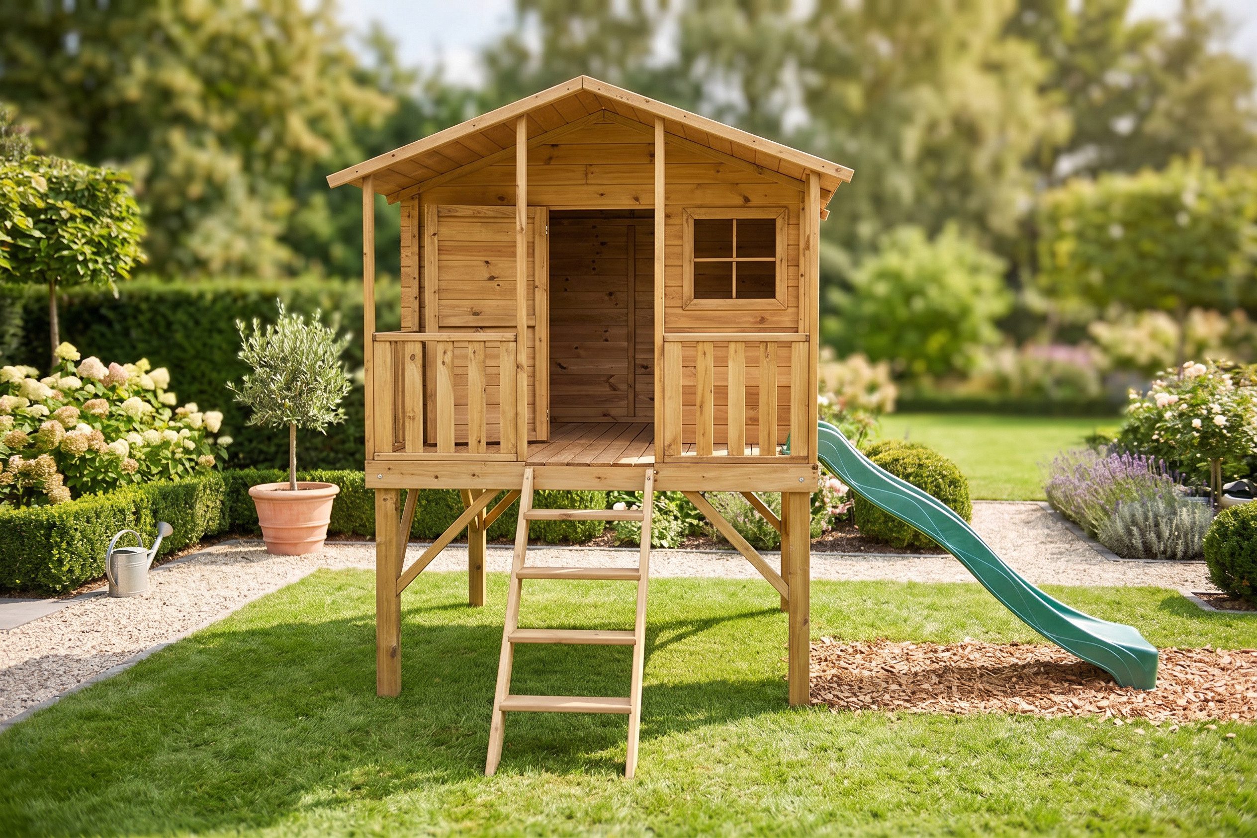 bv-vertrieb Spielhaus Kinderspielhaus 235x190x283 Spielhaus Holz-Gartenhaus Rutsche #3997