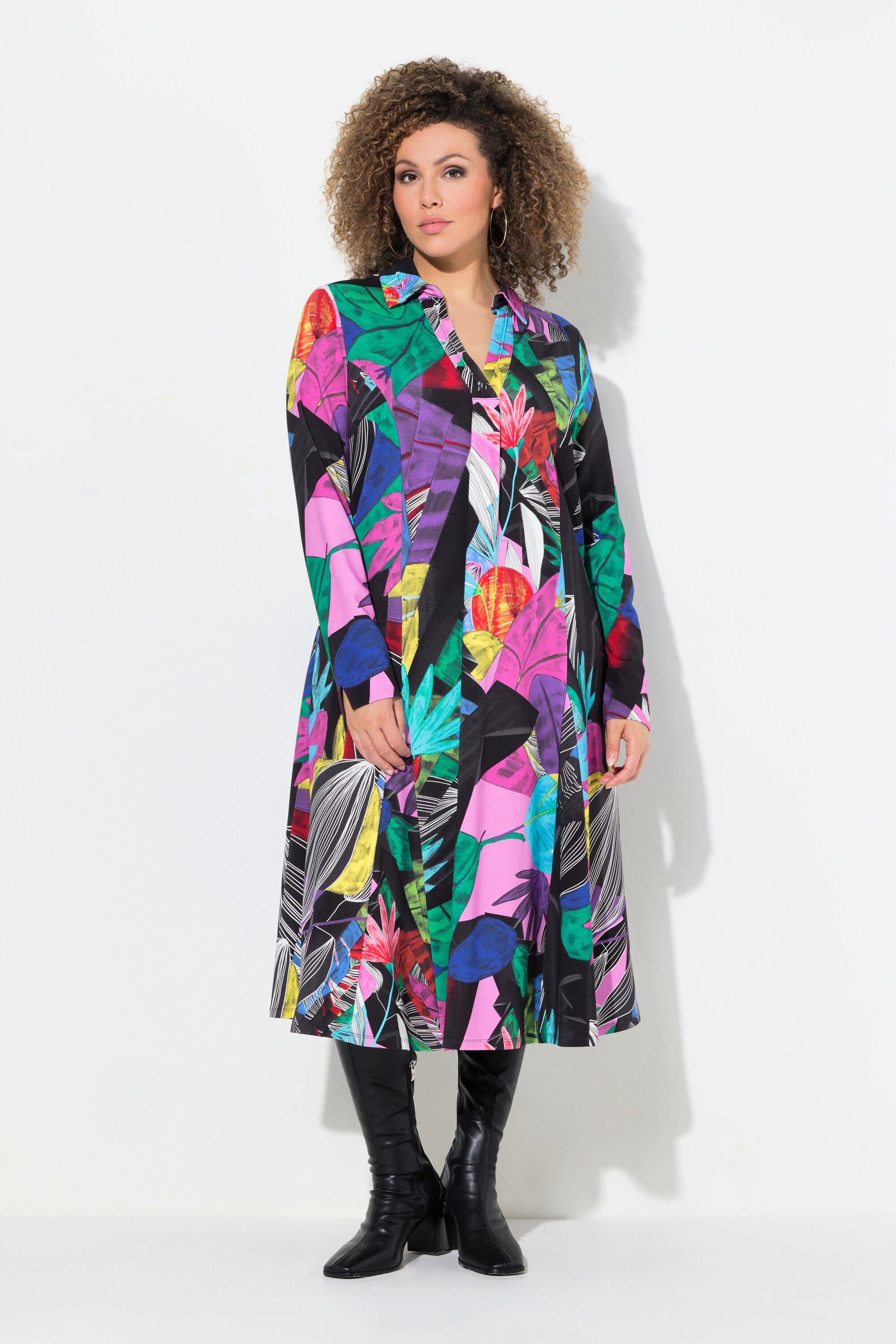 Ulla Popken Hemdblusenkleid Jerseykleid A-Linie Godetfalten günstig online kaufen