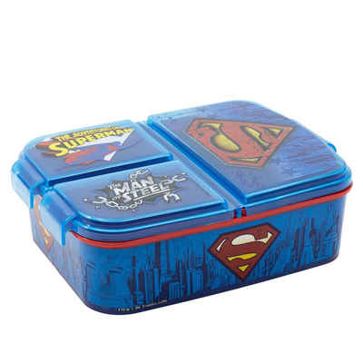 Superman Lunchbox, Kunststoff, Kinder Brotdose mit 3-Fach-Unterteilung BPA frei