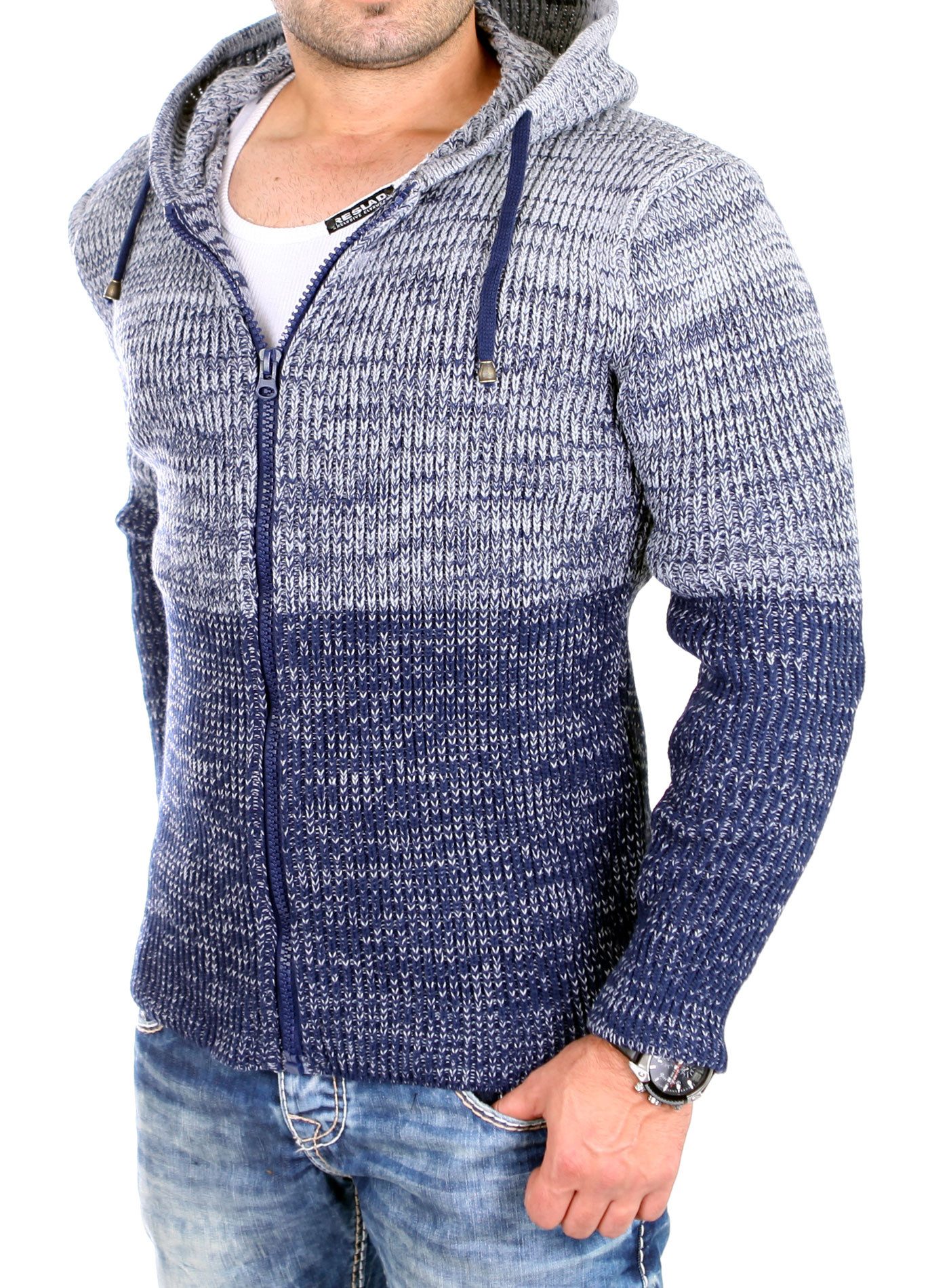 Reslad В'язані светри Reslad Strickjacke Herren Colorblock Kapuzen Cardigan Jacke RS-3109 (1-tlg) Strickjacke Zipper Hoodie