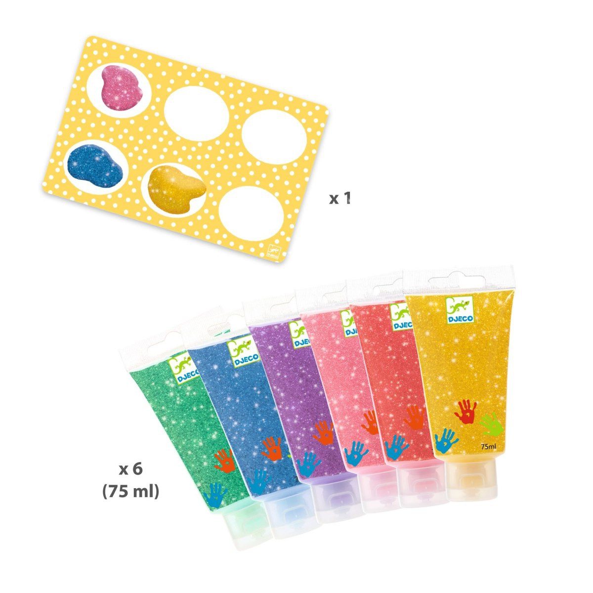 DJECO Bastelnaturmaterial Djeco Fingerfarben Fingermalfarben Glitzer mit 6 verschiedenen Farben