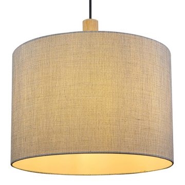 Globo Deckenleuchte, Leuchtmittel nicht inklusive, Hängelampe Pendelleuchte Wohnzimmerlampe Textil grau Holz D 40 cm