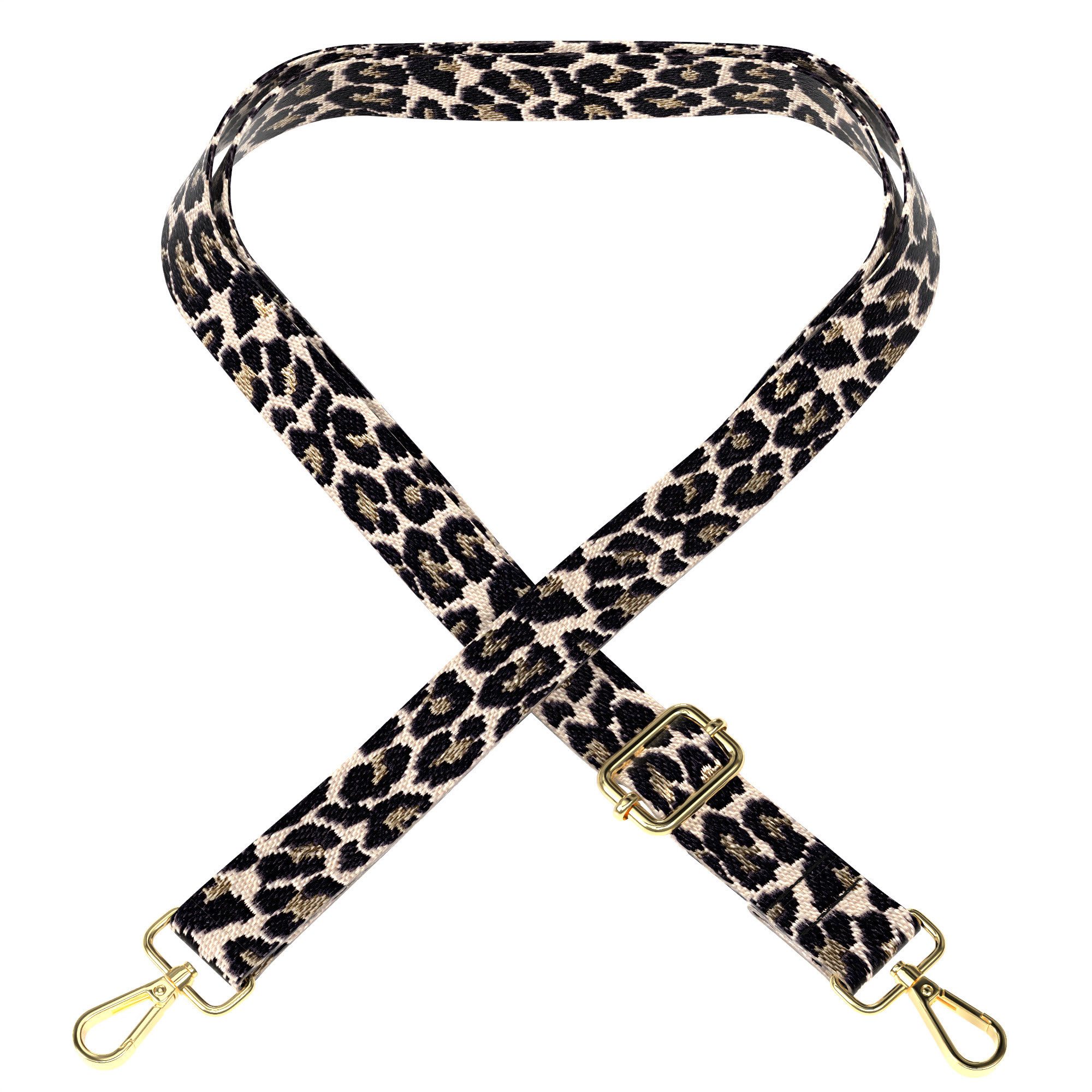 EAZY CASE Schulterriemen Single Slim Neck Strap Leo Style 13 Black/Taupe 03 Metall Gold Leo Wechselband mit Karabiner für Handy bunt Universal Schwarz Beige