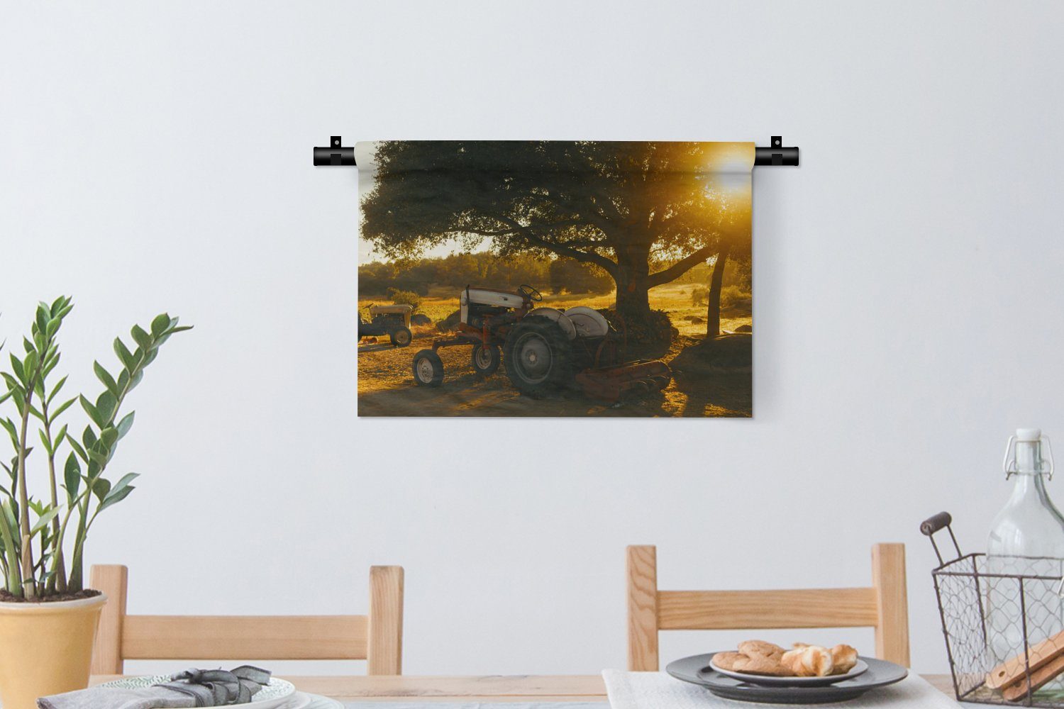 Schlafzimmer, - Traktor Sonne Wanddekoobjekt Baum für Kleid, MuchoWow Landschaft, - Kinderzimmer Wanddeko - Wandbehang, Wohnzimmer,