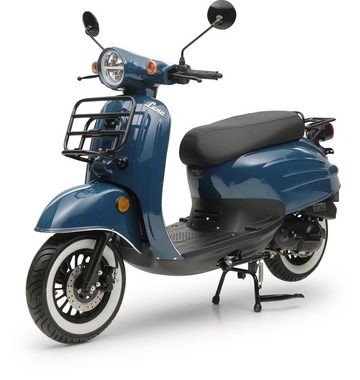 Burnout Motorroller Luna Ozeanblau, 50 ccm, 45 km/h, Euro 5, Unverwechselbares Retro Design, Moped, Neues Modell 2024