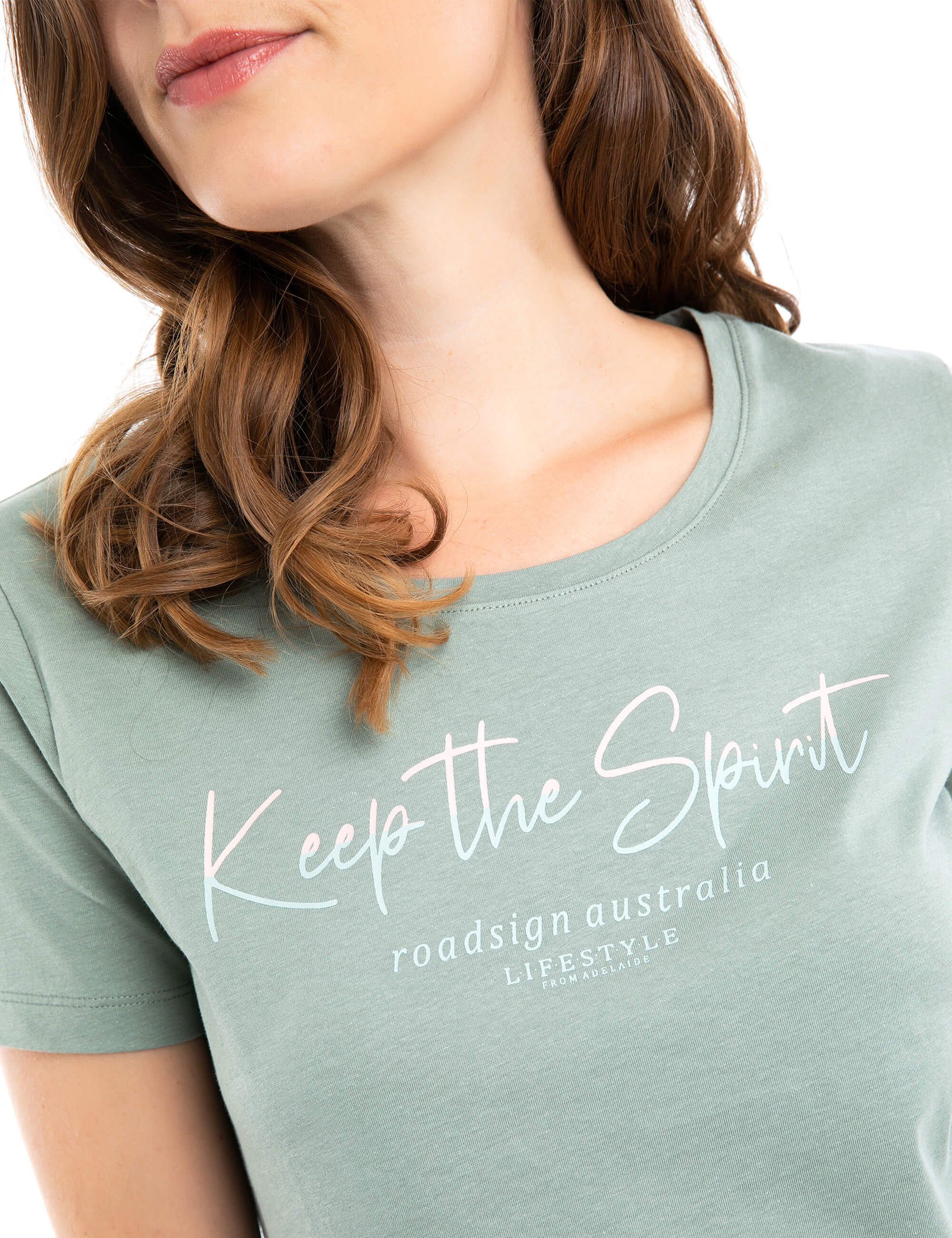 ROADSIGN australia T-Shirt Keep & mit the Rundhalsausschnitt Logo-Print, % Baumwolle Spirit salbei 100 (1-tlg)