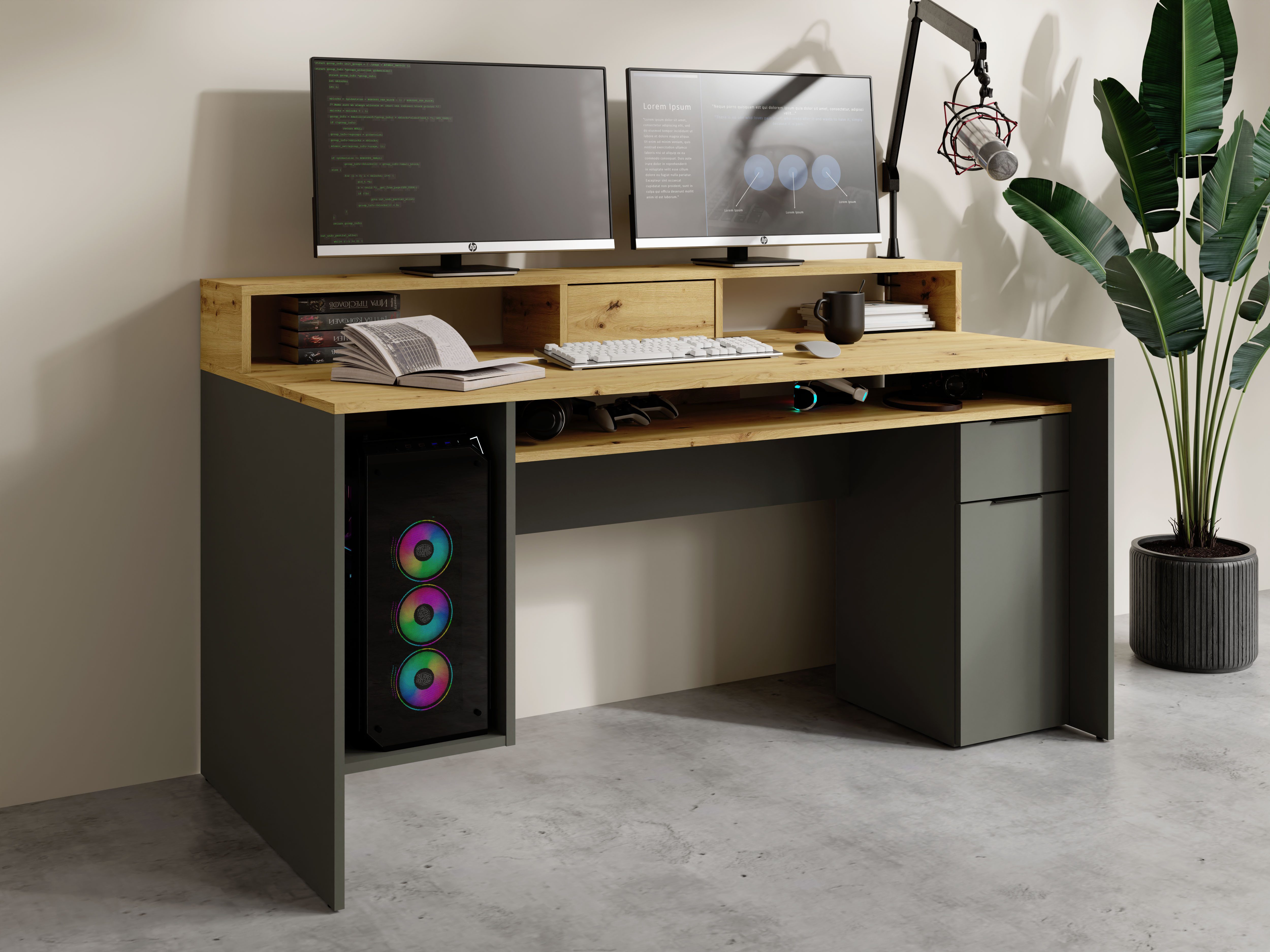 INOSIGN Schreibtisch Peoria, Gamingtisch mit Schublade und Monitoraufsatz, Breiten 160 x 70 cm
