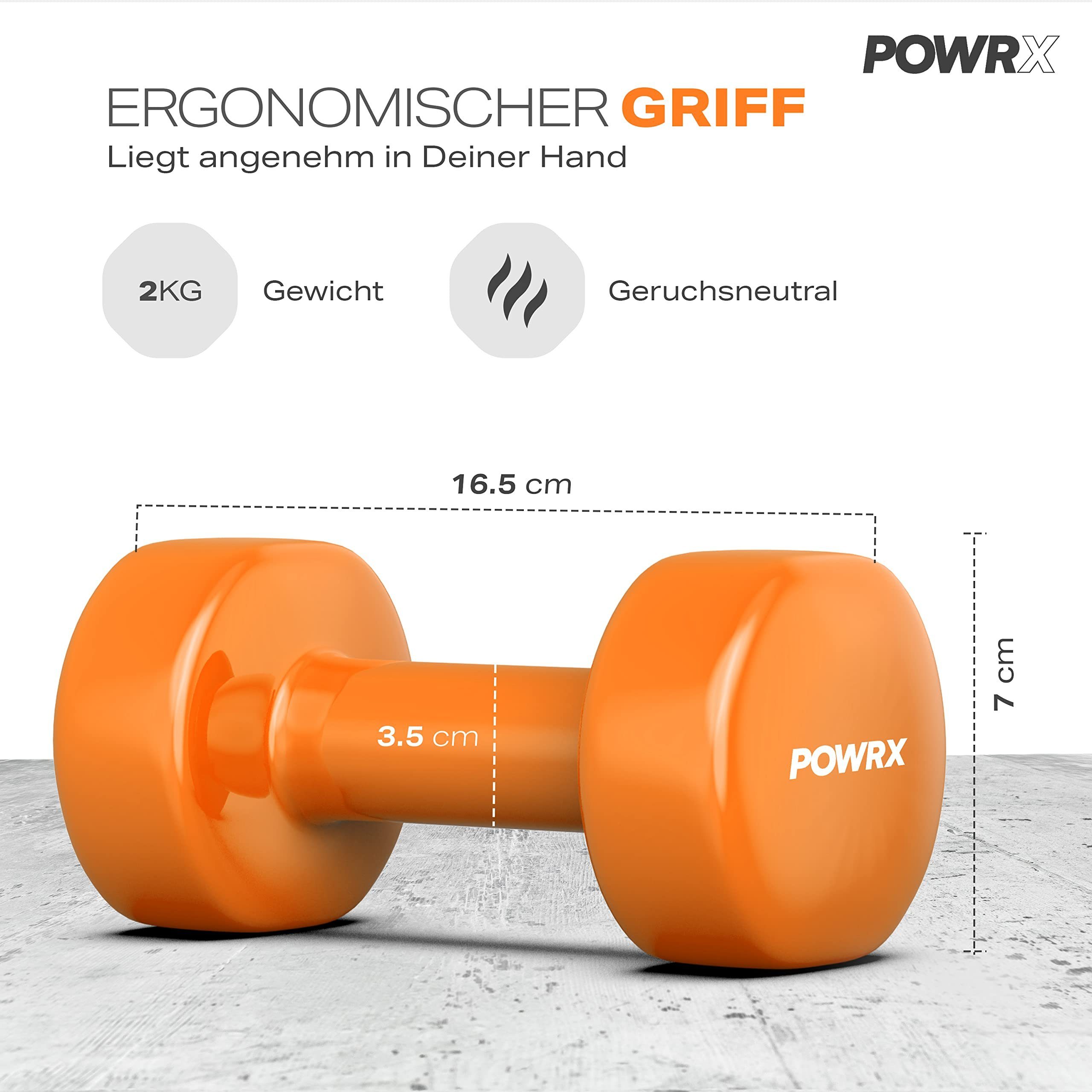 POWRX Paar 0,5kg-10kg Gymnastikhantel I Vinyl (2X2Kg) Orange Set, (Orange) Hanteln Kurzhantel