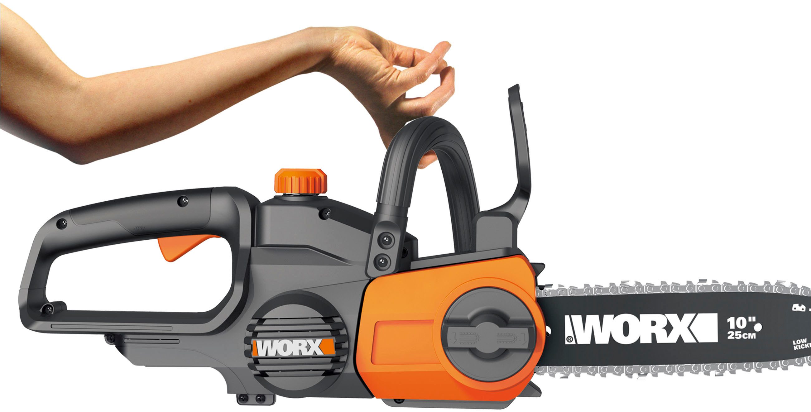 Worx Akku-Kettensäge WG322E.9, 25 cm Schwertlänge, automatische Kettenspannung, ohne Akku und Ladegerät – Bild 4 von 5