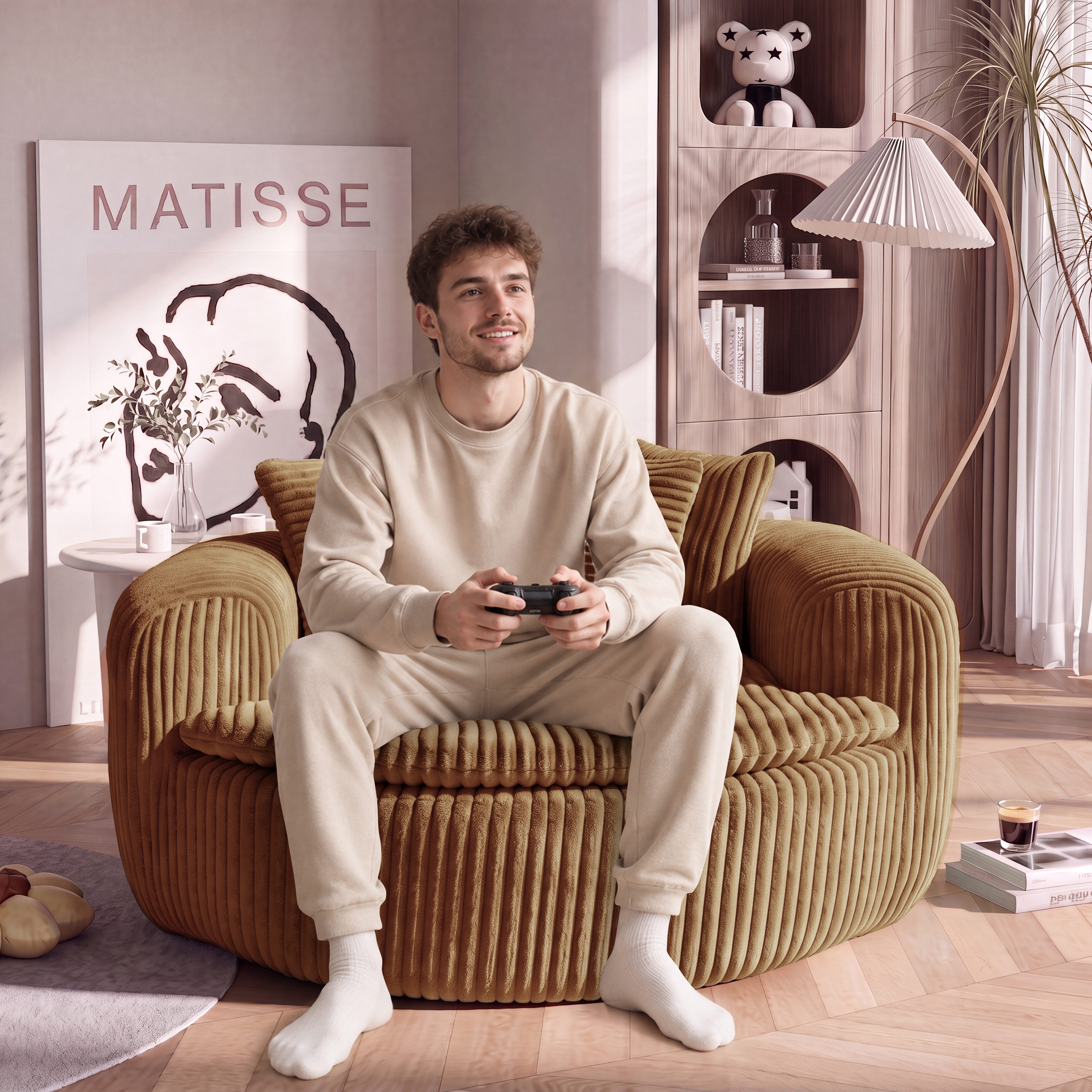 i@home Sitzsack Loungesessel Cord gepolstert, Relaxsessel Bodensessel (1 St., extrabreiter Sitzfläche und Armlehnen, rutschfest), Sessel mit Taschenfedern, 5 Kissen für Schlafzimmer & Leseecke 145 cm