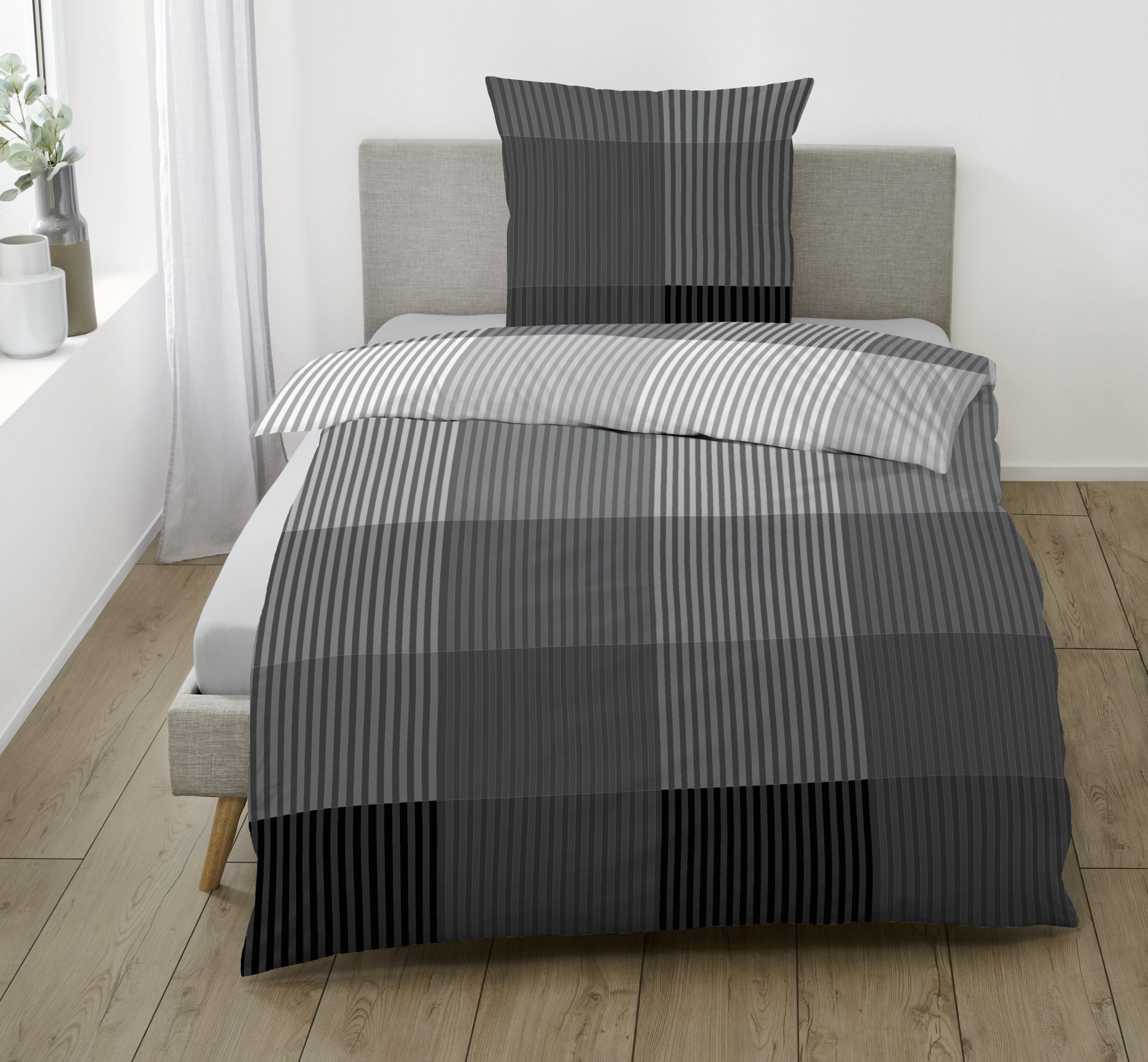IBENA Bettwäsche IBENA Bettwäsche BUGATTI Flanell BL 155x220 cm grau Bettbezug