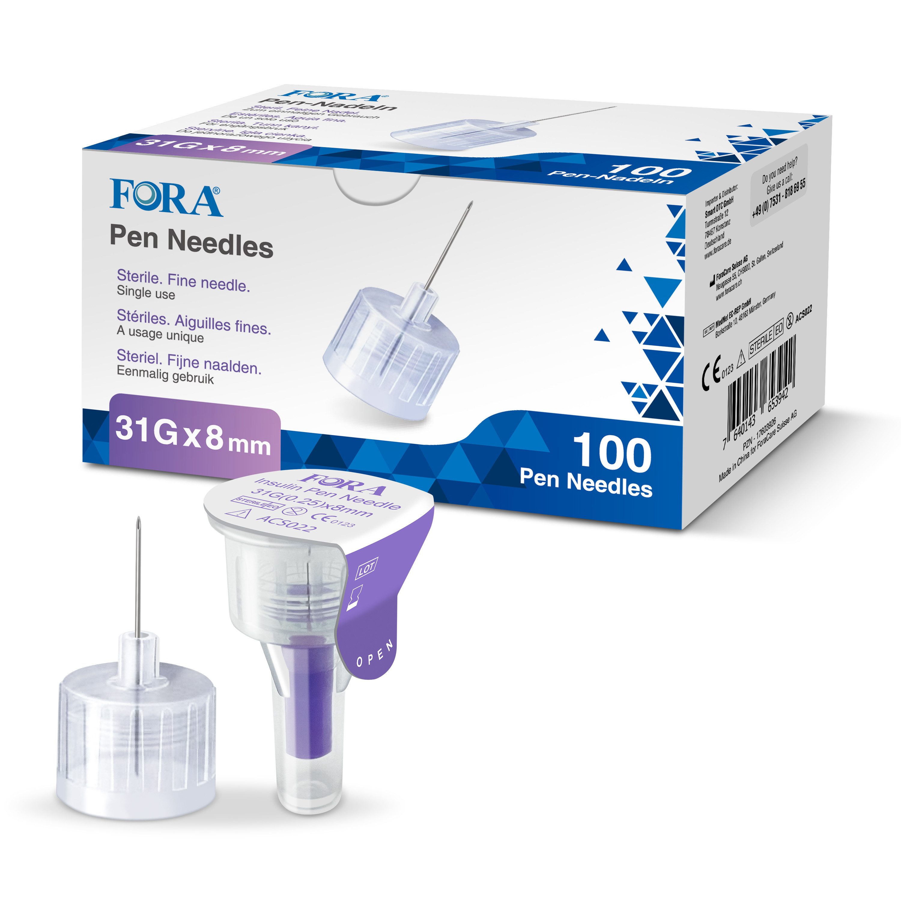 FORA Lanzetten Insulin pen nadeln 8 mm