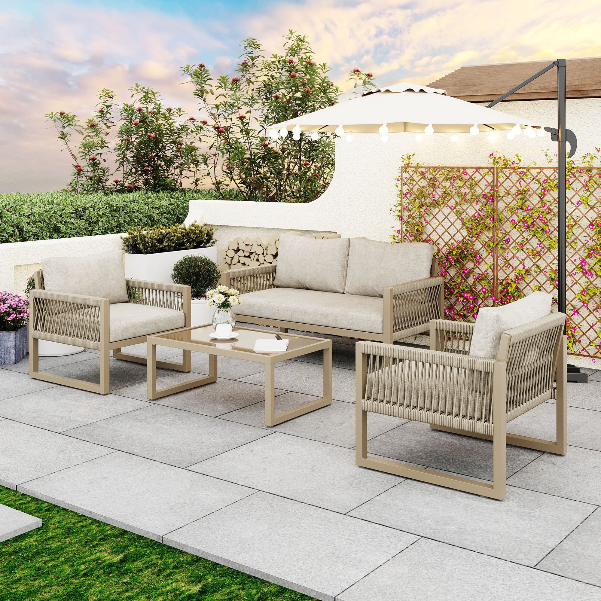 Flieks Gartenlounge-Set, 4 Sitzer Gartenmöbel Sitzgruppe günstig online kaufen