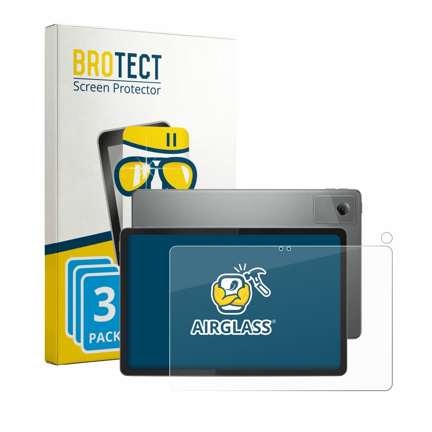 BROTECT Displayschutzglas Folie für Lenovo Idea Tab 11" 2025 TB336FU (Display+Kamera), 3 Stück, Schutzfolie Glas Panzer Display Schutz klar