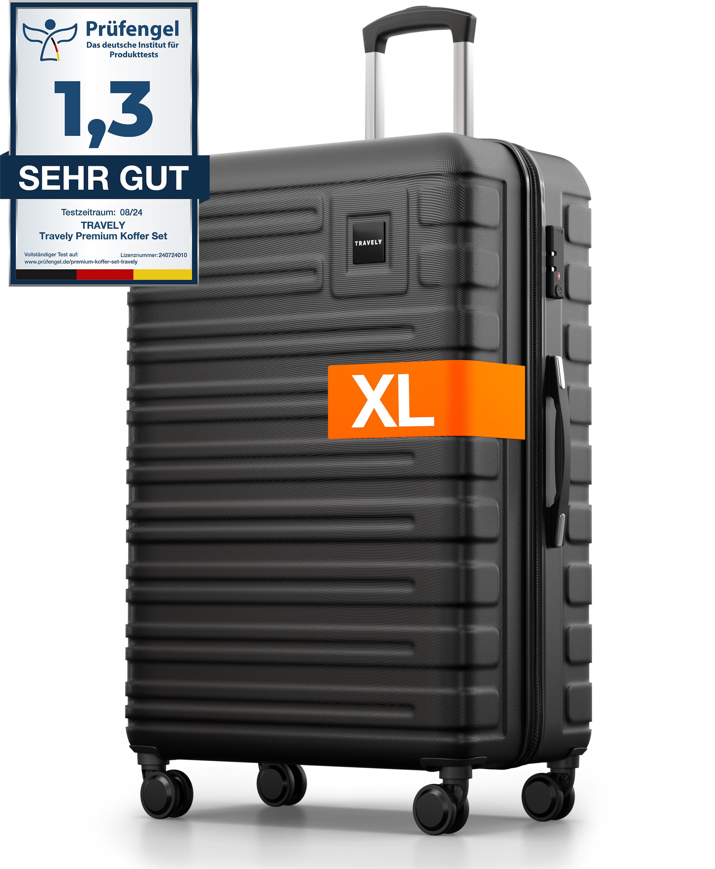 Travely Koffer Polycarbonat Koffer XL 77cm - Reisekoffer, Hartschalenkoffer, Trolley, 4 Rollen, Designed in Germany, austauschbare Griffe und Rollen