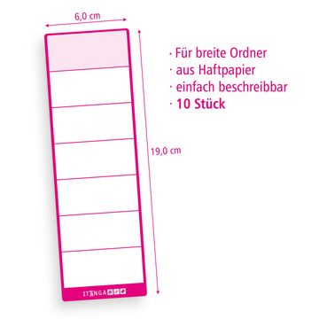 itenga Etiketten itenga 10x Ordneretikett Pink Rückenetikett zum Aufkleben 6,0 x 19,0 c
