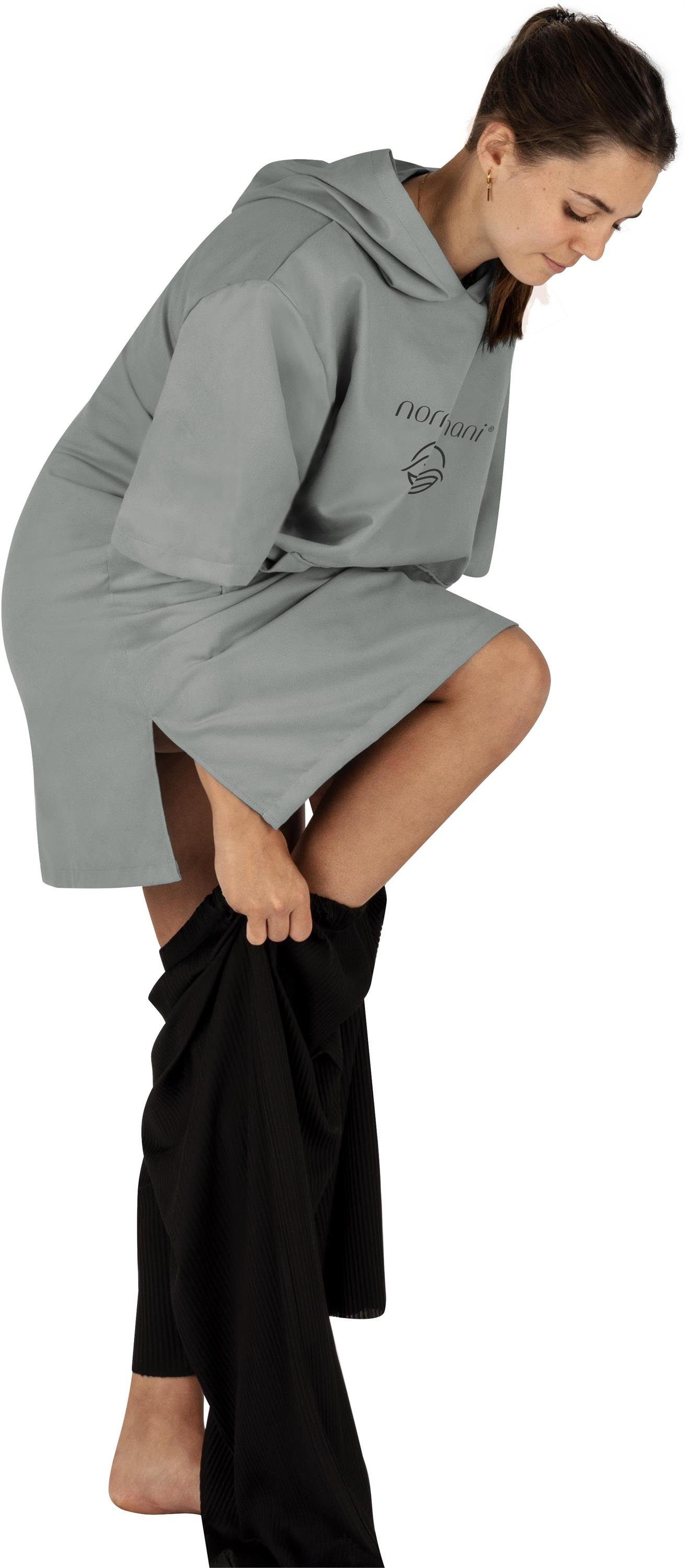 aus Damen Polyester, Badeponcho Kapuze, mit recyceltem normani Bade Badeponcho Ärmeln Grau Siargao, Handtuch Schlupf, Mikrofaser Material