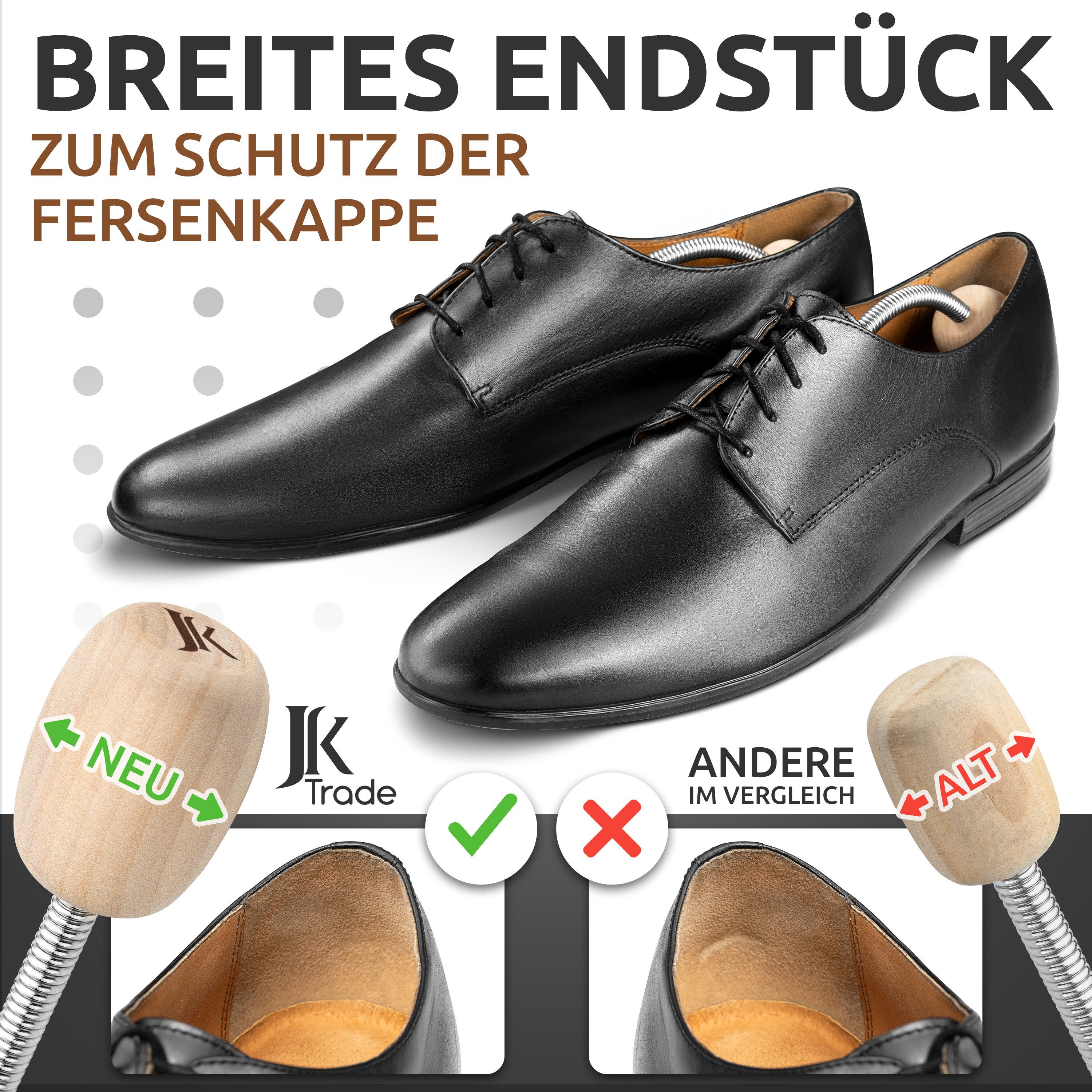 JK Trade Schuhspanner - Premium Schuhdehner Damen & Herren (1 Paar, aus Lotusholz mit Federmechanik), Stiefelspanner, Schuhweiter