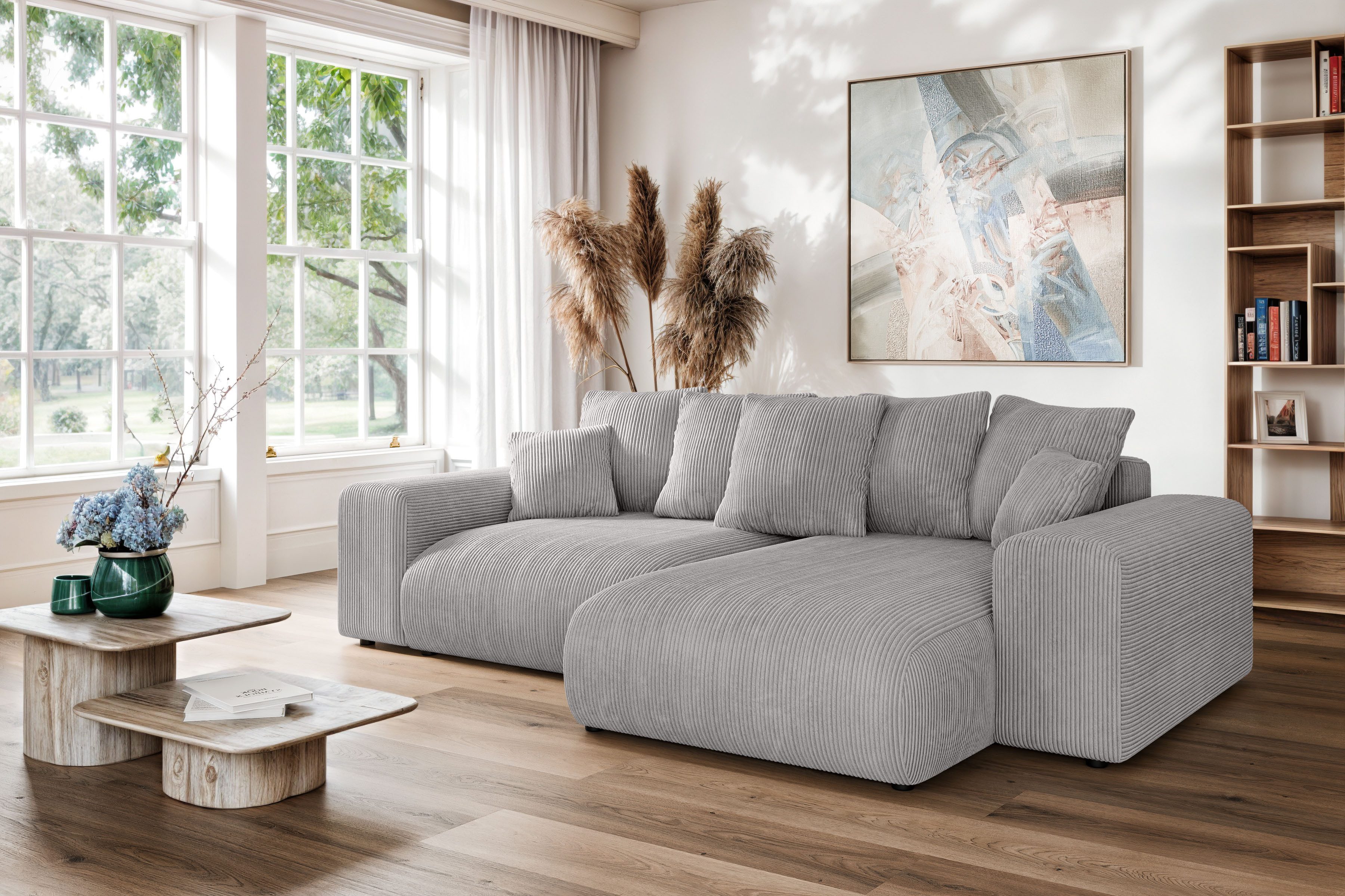 Home affaire Ecksofa LAKESIDE mit Bettfunktion und Bettkasten, B/T/H 257/166/84 cm, L-Form, Recamiere beidseitig montierbar, mit Wellenunterfederung