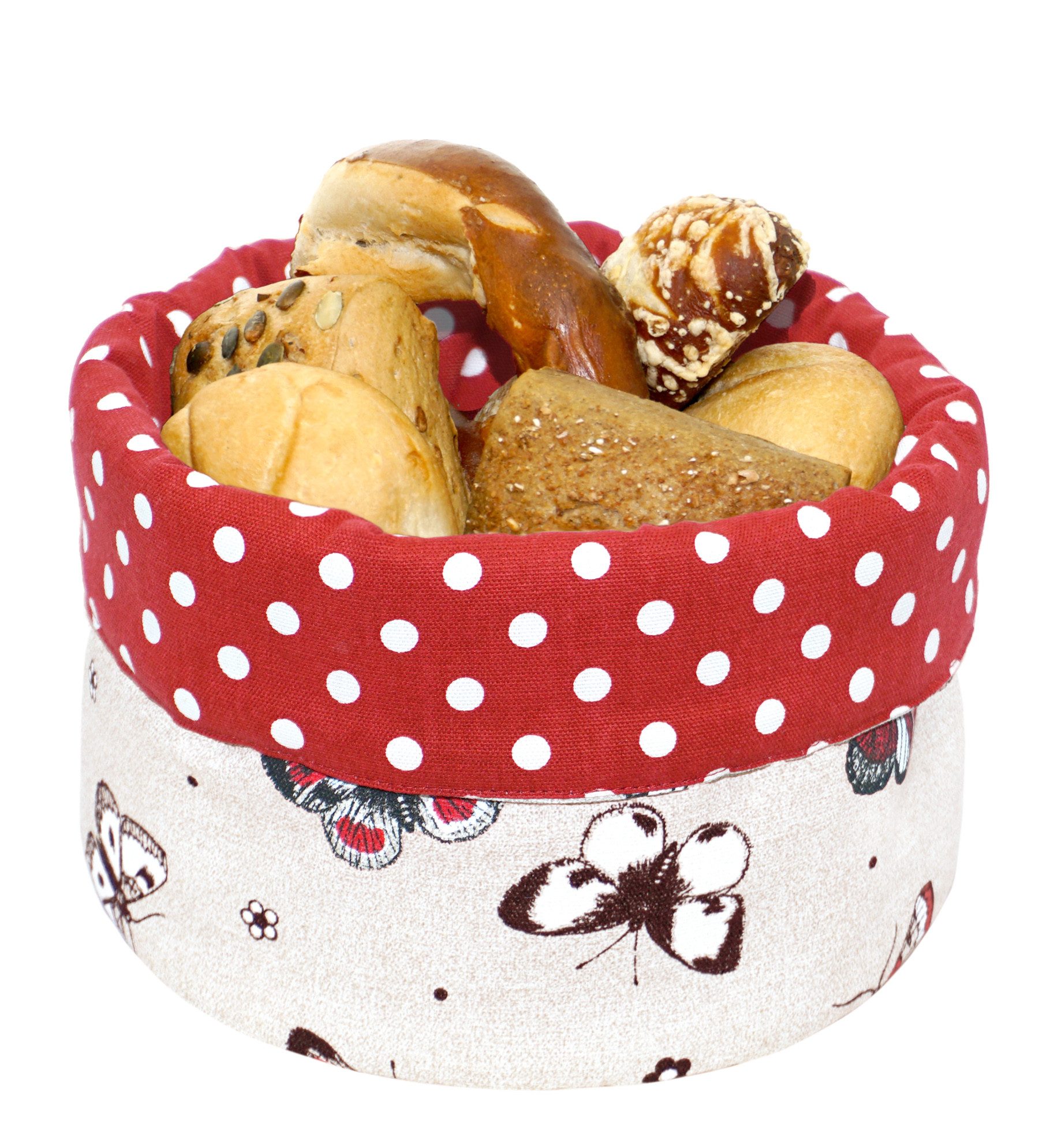 Lashuma Brotkorb Schmetterling, 100% Baumwolle, Brottasche Rund, Krempelkorb 13 x 22 cm