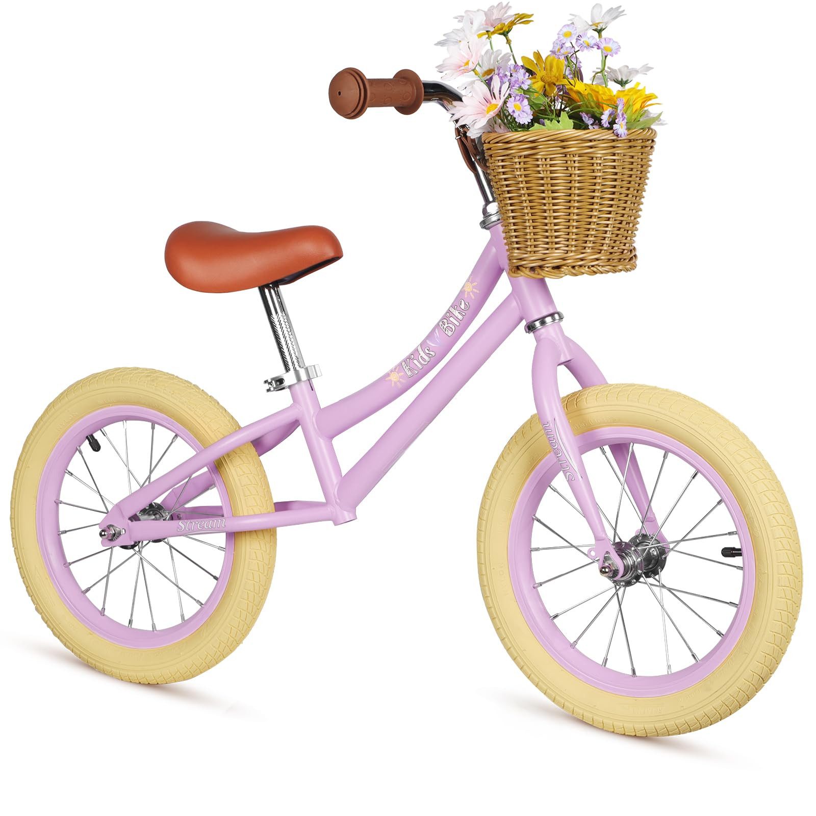 H.yeed Laufrad mit abnehmbarem Korb für Kinder 14 Zoll, ohne Pedal Kleinkindfahrrad für 3 4 5 6, höhenverstellbar