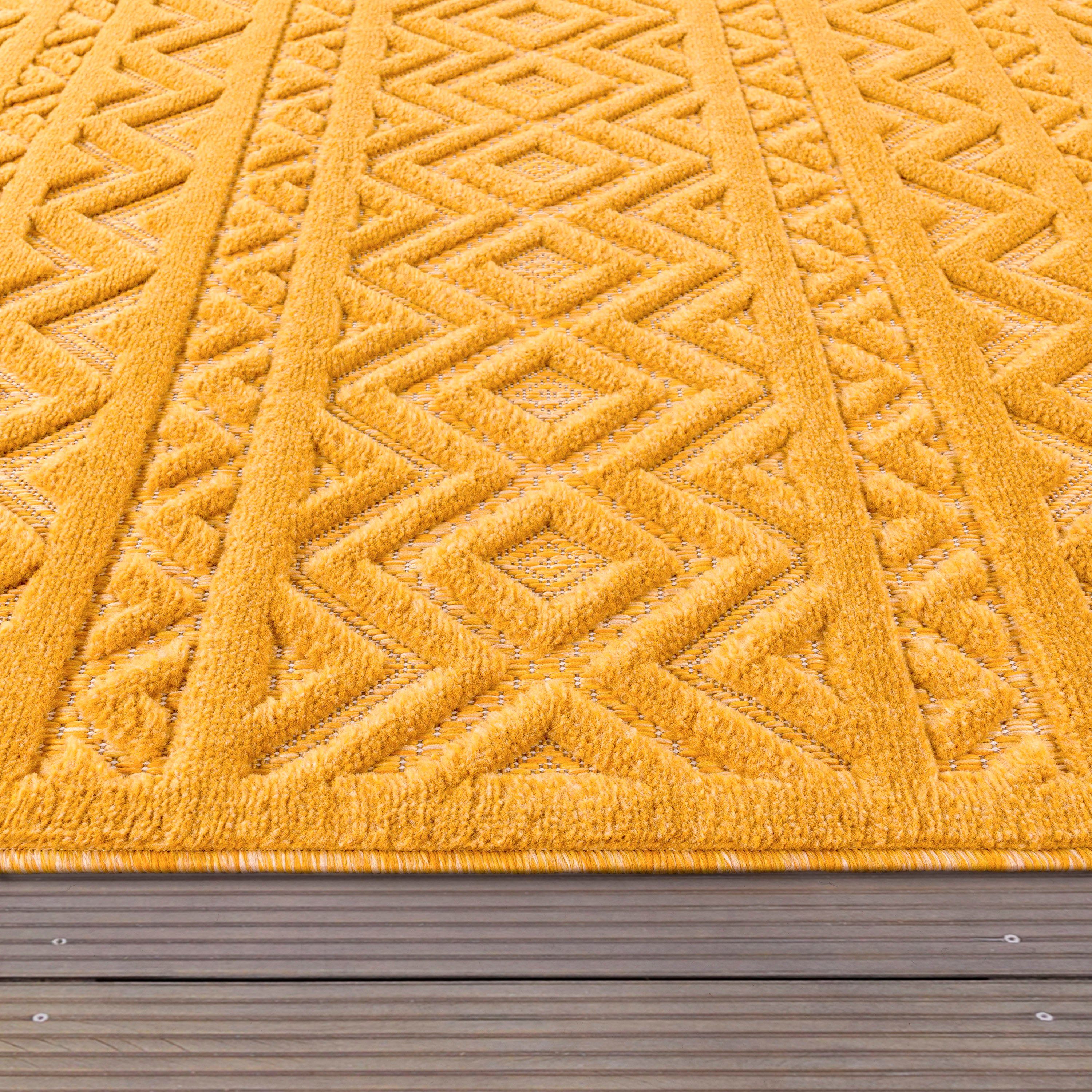 Teppich Livorno Effekt, 14 Rauten Outdoor geeignet rechteckig, 673, mm, gelb Hoch-Tief Höhe: Paco Scandi, Home, Uni-Farben, Muster