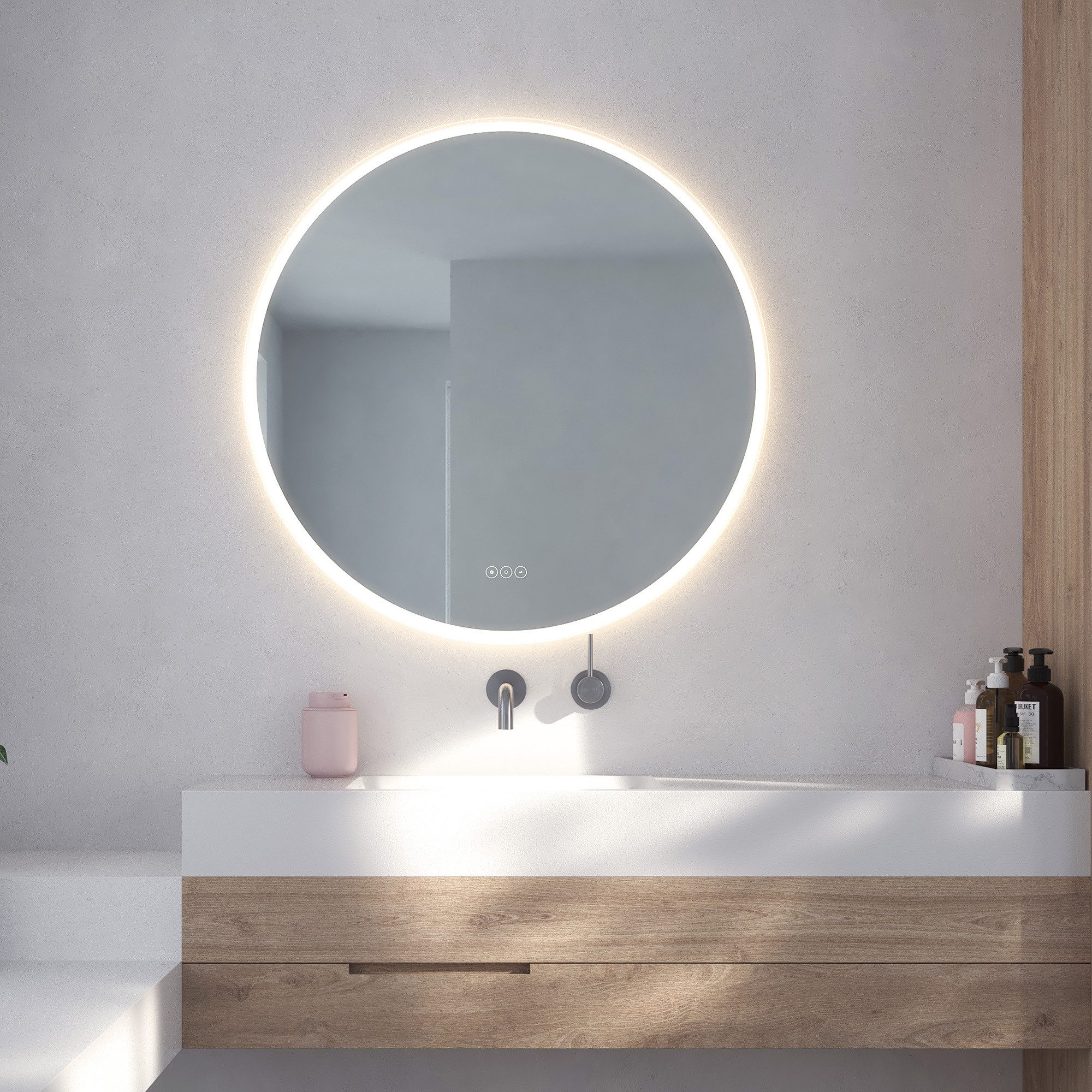 Loevschall Зеркало для ванной комнаты Aalborg LED energiesparender Зеркало, rund, Touchsteuerung, (1-St., Lichtspiegel, stilvolles Bad-Ambiente), MultiiWhite®, stufenlos dimmbar, in mehreren Größen erhältlich