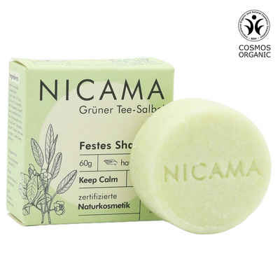 NICAMA Festes Haarshampoo »Grüner Tee - Salbei (COSMOS)«, plastikfrei, beruhigend, erfrischend, entzündungshemmend