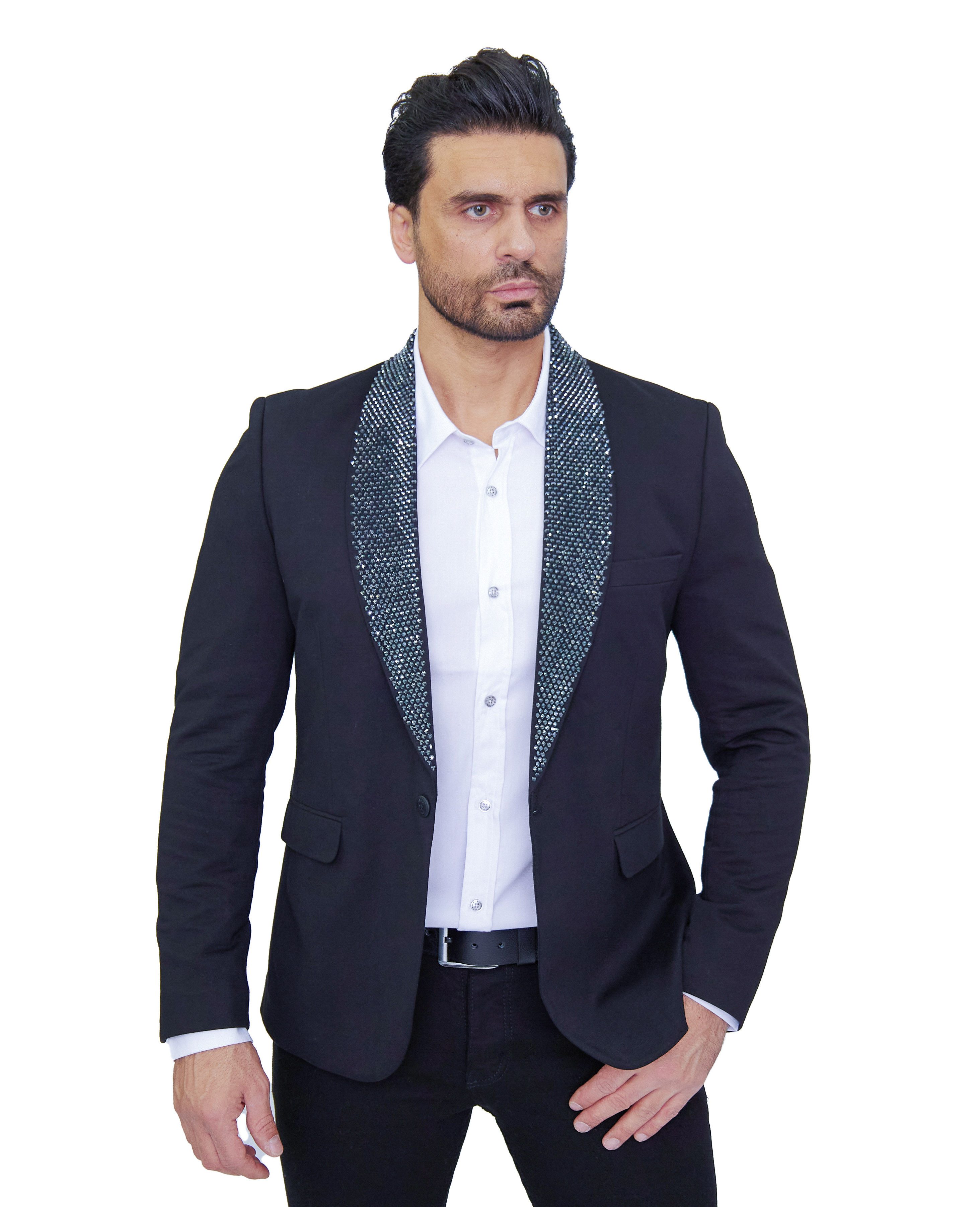 Denim Distriqt Sakko Feines Herren Sakkos mit Strass bestücktem Schalkragen günstig online kaufen