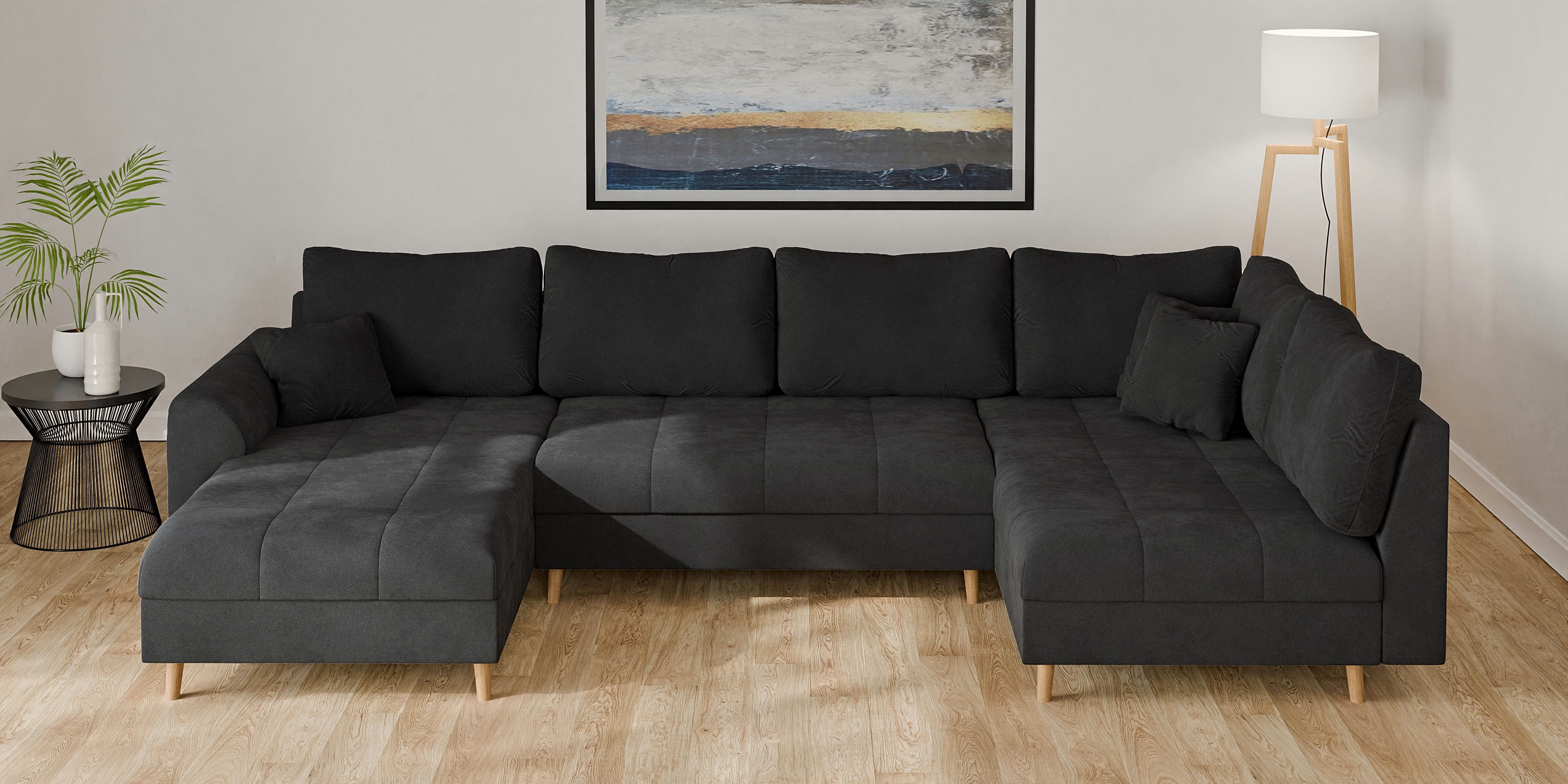 Home affaire Wohnlandschaft CHARRE U-Form mit Ottomane, Maße B/T/H: 310/161/81 cm, feine Steppung, lose Rücken- und Zierkissen, auch in Cord und Bouclé