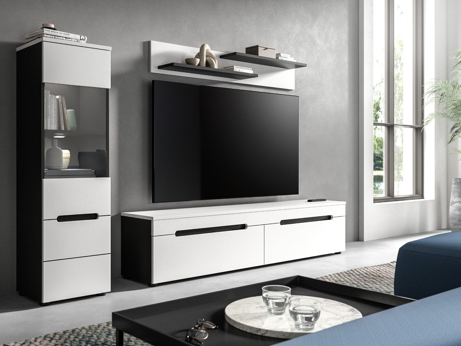 Inn.Furn Wohnwand Cooper, (Wohnkombination in Weiß matt und Basalt Grau, 3-teilig, Breite 220 cm), hängend oder stehend – Bild 3 von 5