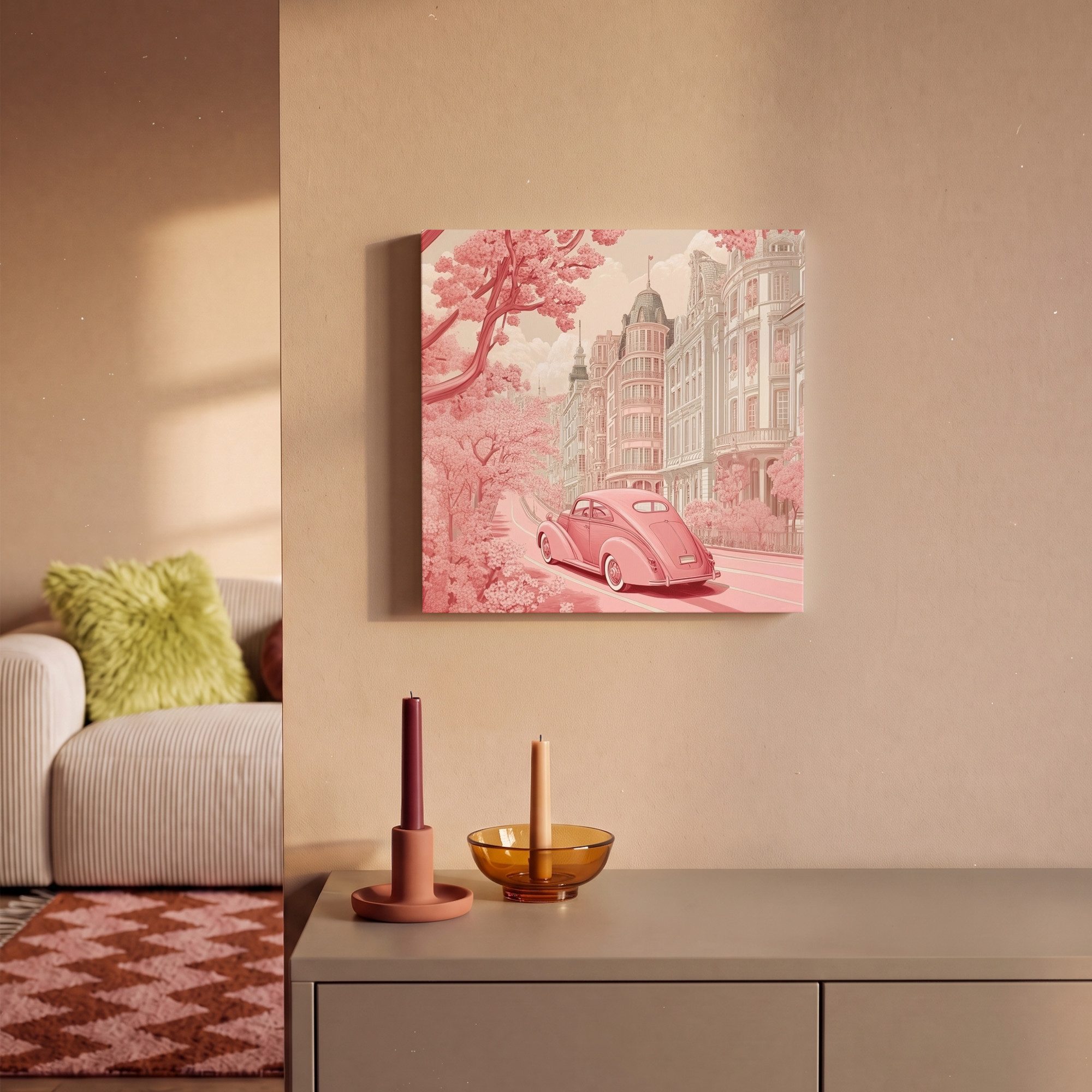 OneMillionCanvasses® Leinwandbild Stadt - Auto - Rosa, Fotodruck (1 St), Leinwand Canvas Wandbild, Wanddekoration 20x30 cm – Bild 2 von 5